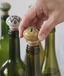 Mustard Charcoal Hand-Painted Stoneware Bottle Stopper