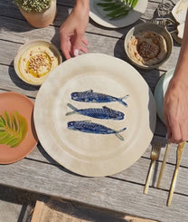 Blue Fishes Stoneware Dinner Plate