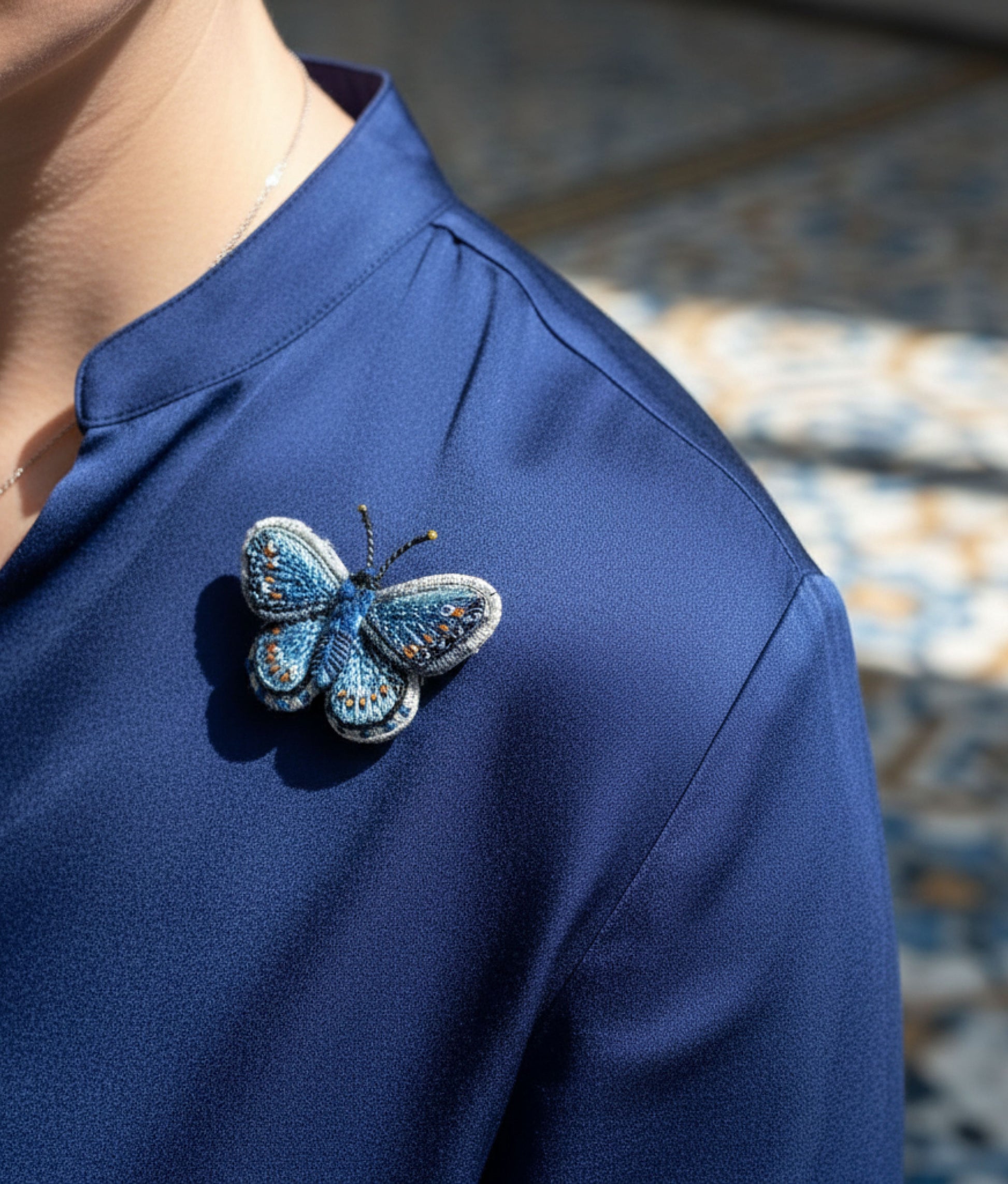 Adonis Blue Butterfly Brooch Pin