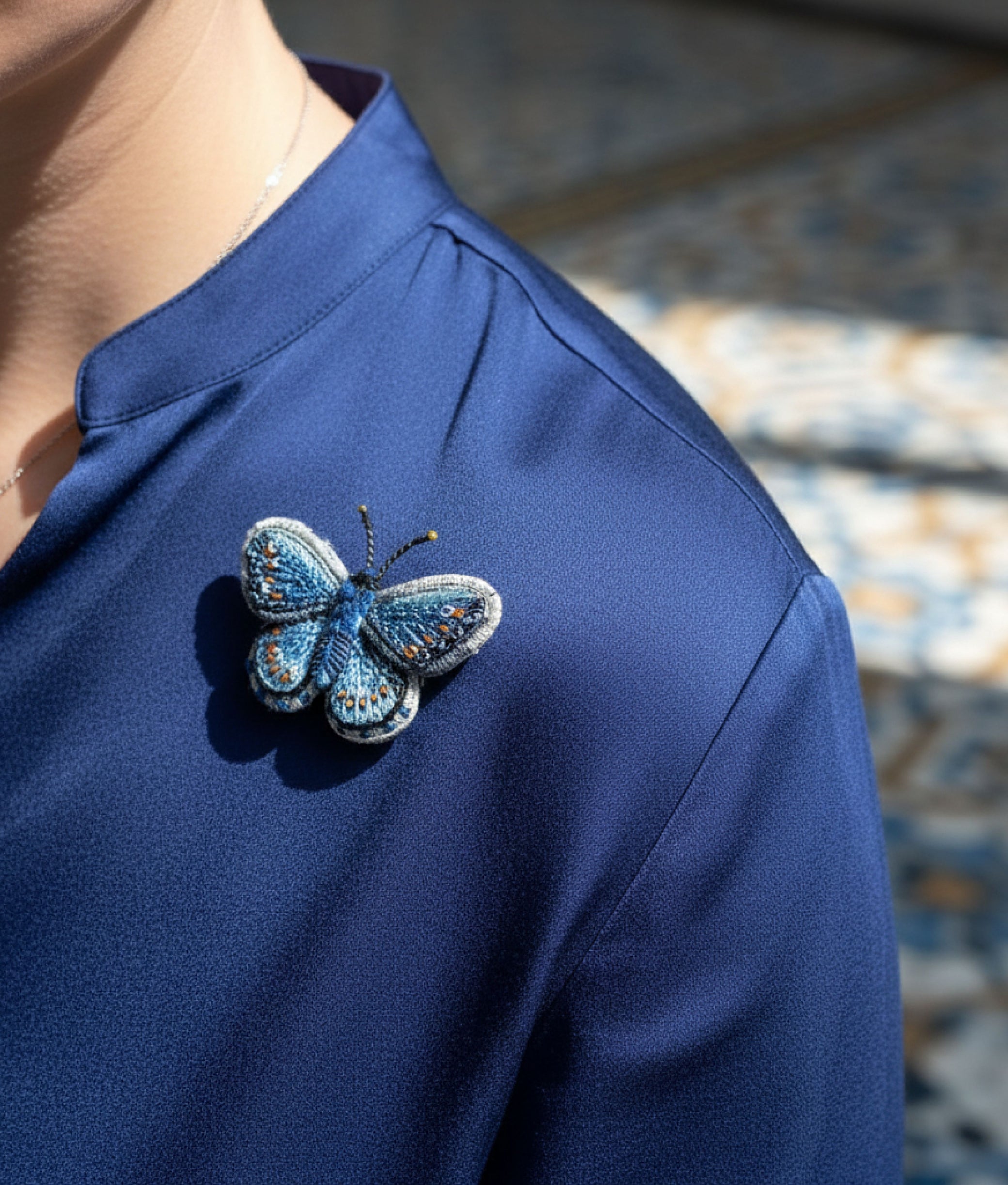Adonis Blue Butterfly Brooch Pin
