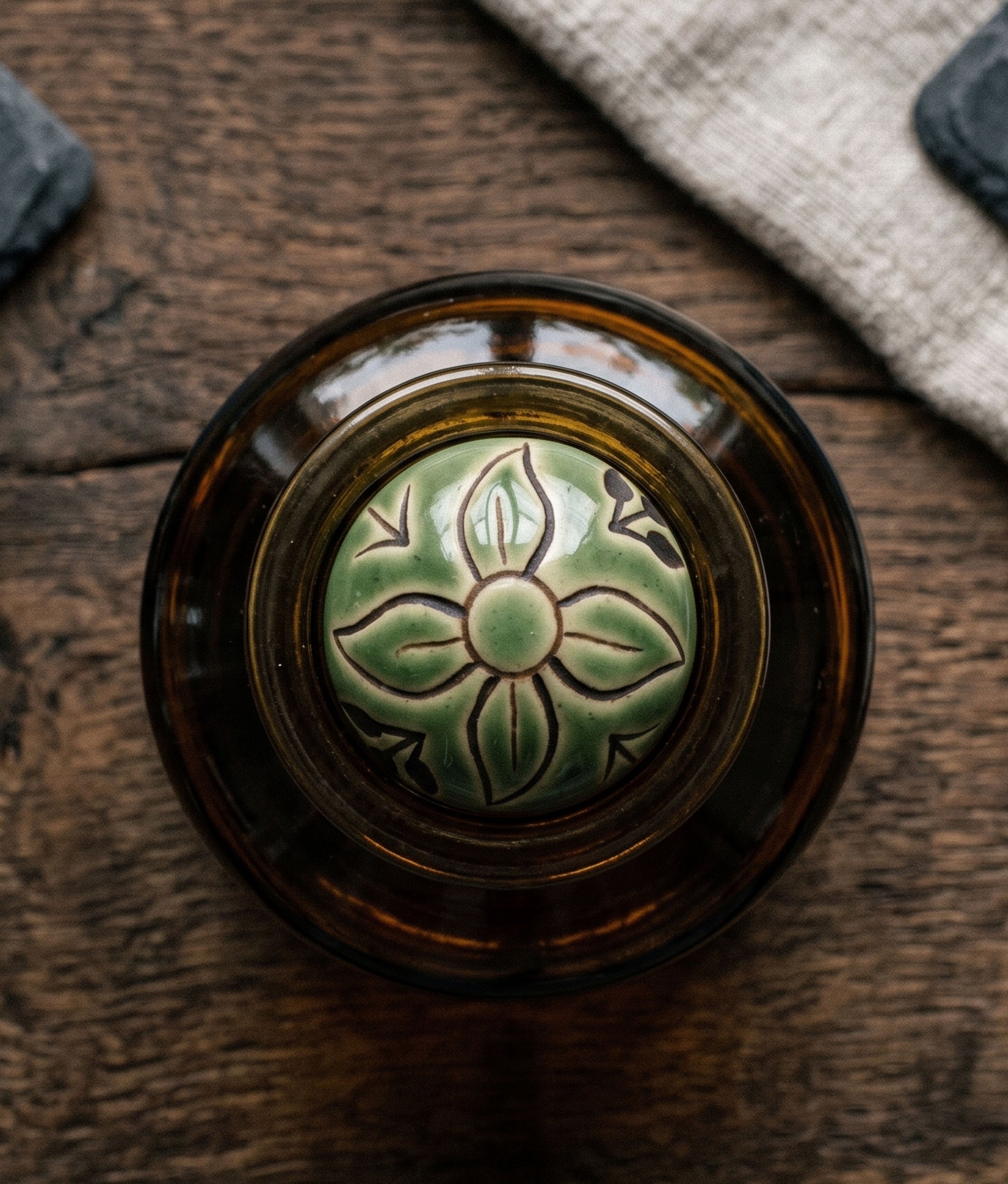 Green Brown Hand-Painted Stoneware Bottle Stopper