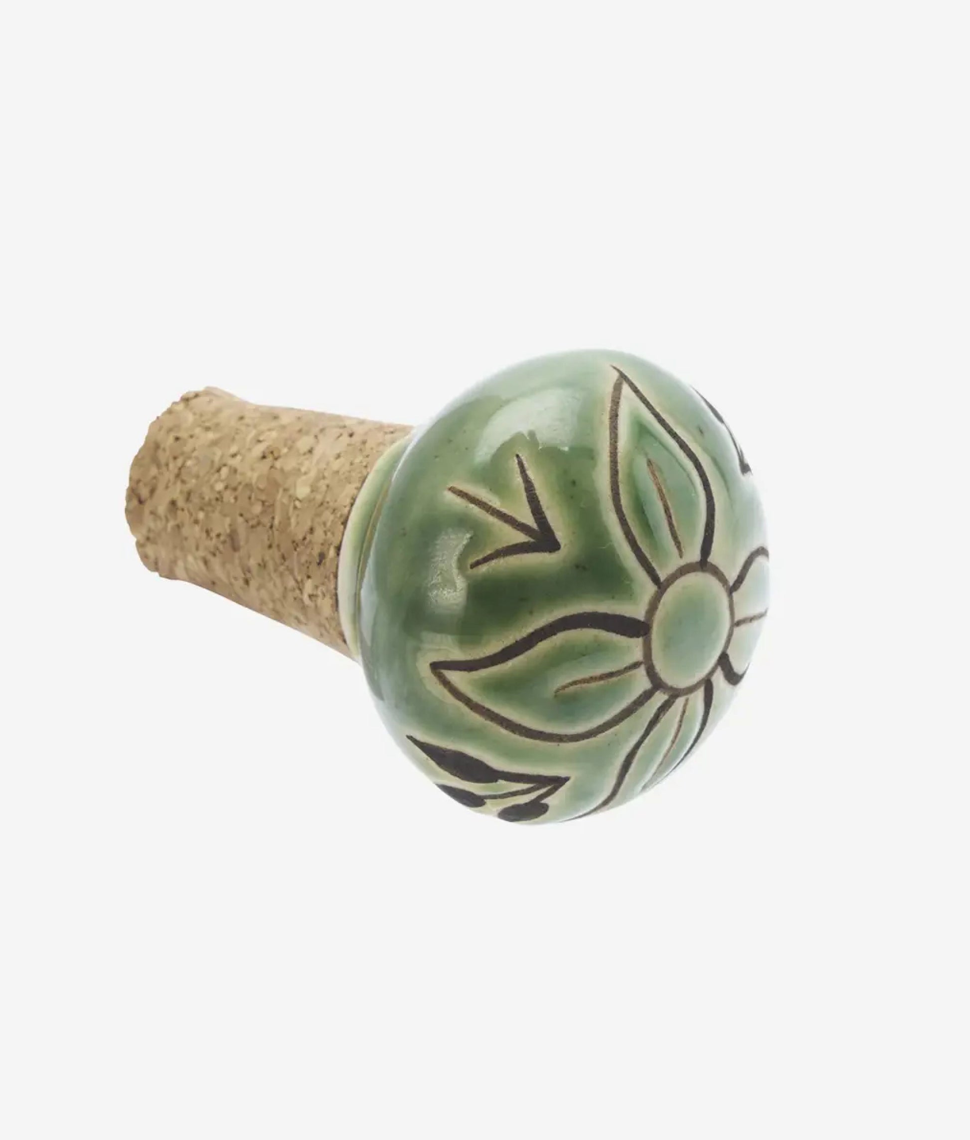 Green Brown Hand-Painted Stoneware Bottle Stopper