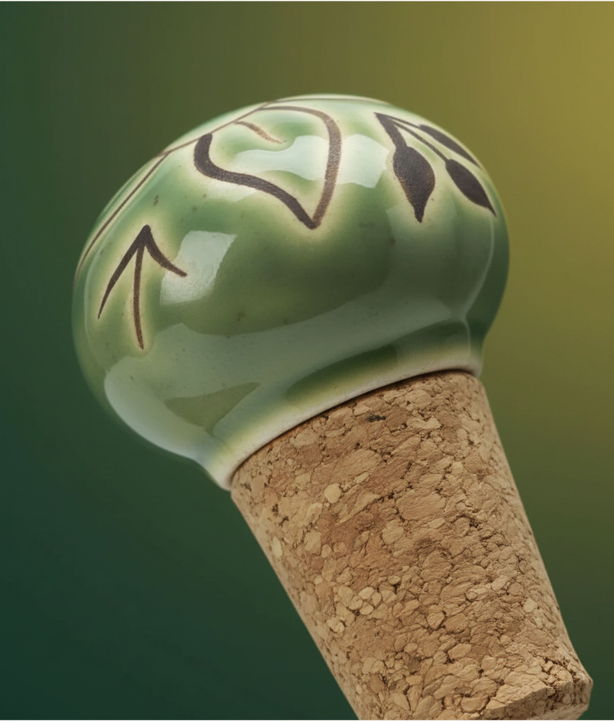 Green Brown Hand-Painted Stoneware Bottle Stopper