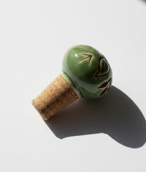 Green Brown Hand-Painted Stoneware Bottle Stopper