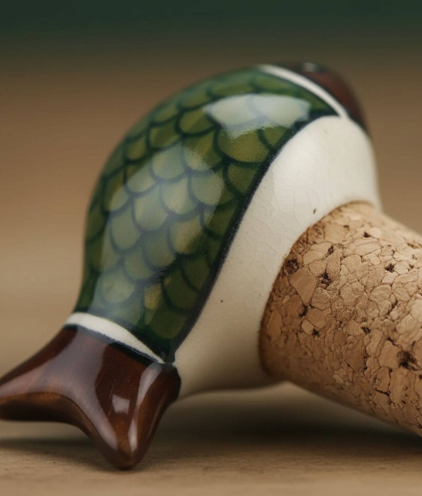Green Fish Hand-painted Stoneware Bottle Stopper