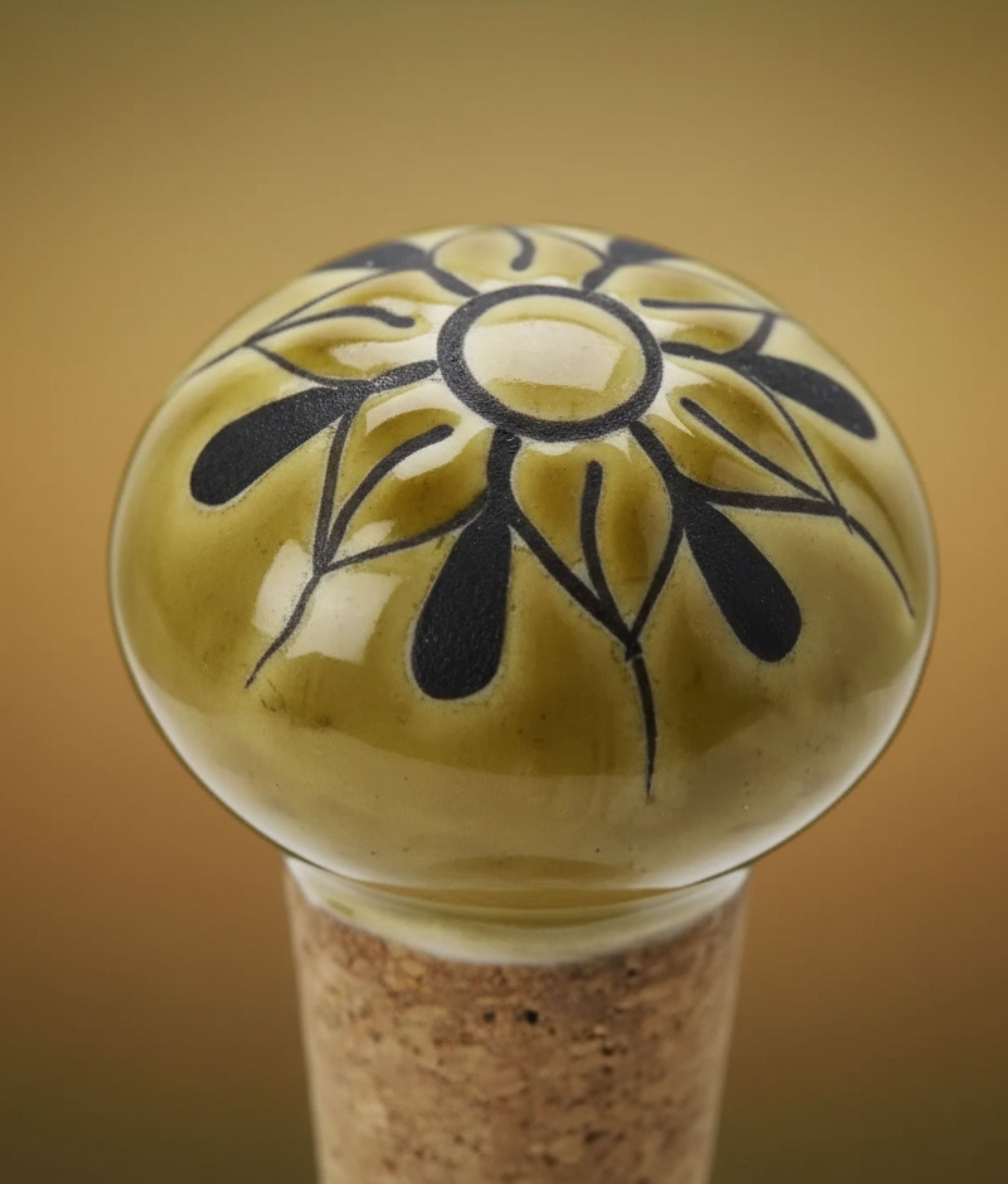 Mustard Charcoal Hand-Painted Stoneware Bottle Stopper