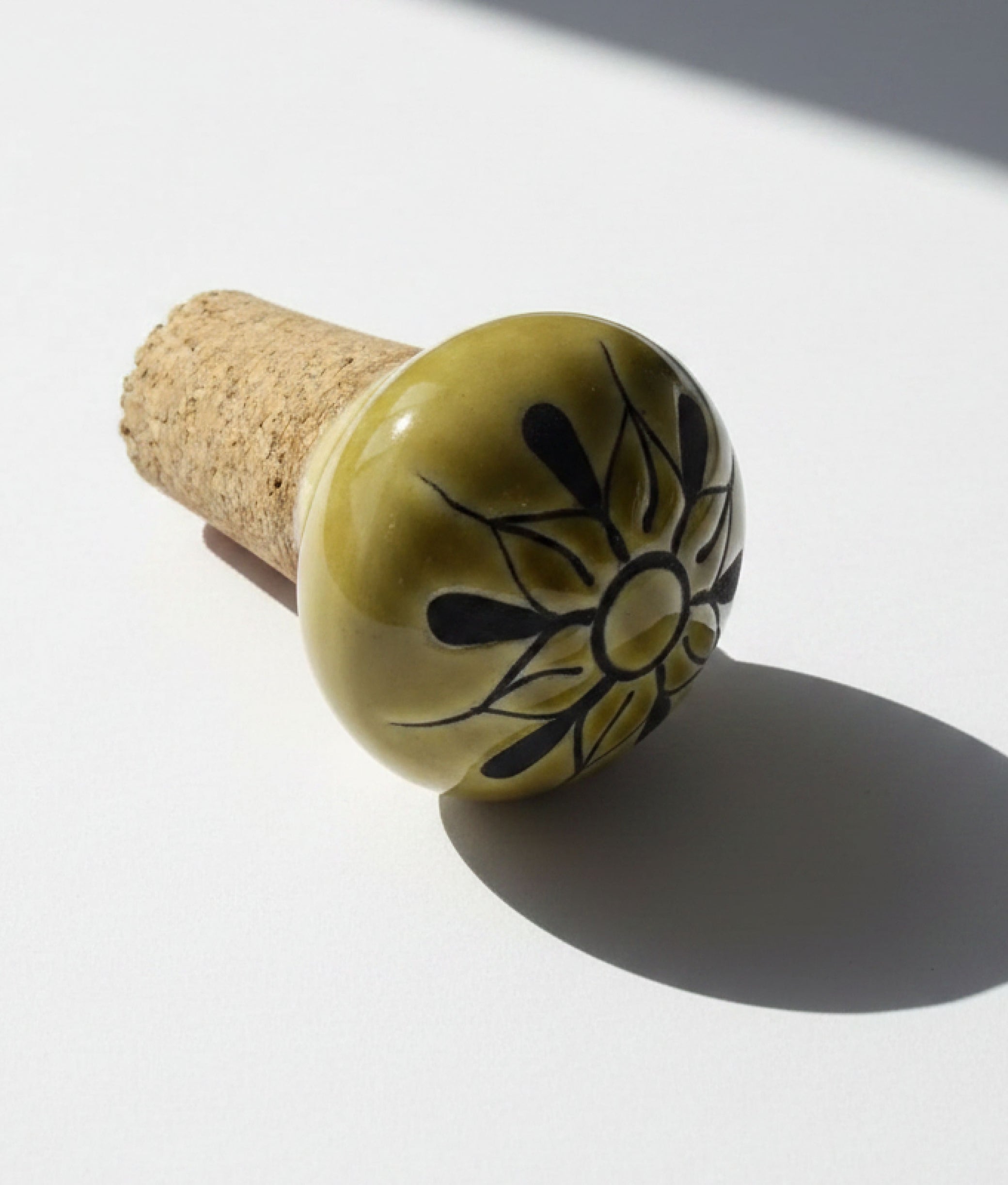 Mustard Charcoal Hand-Painted Stoneware Bottle Stopper