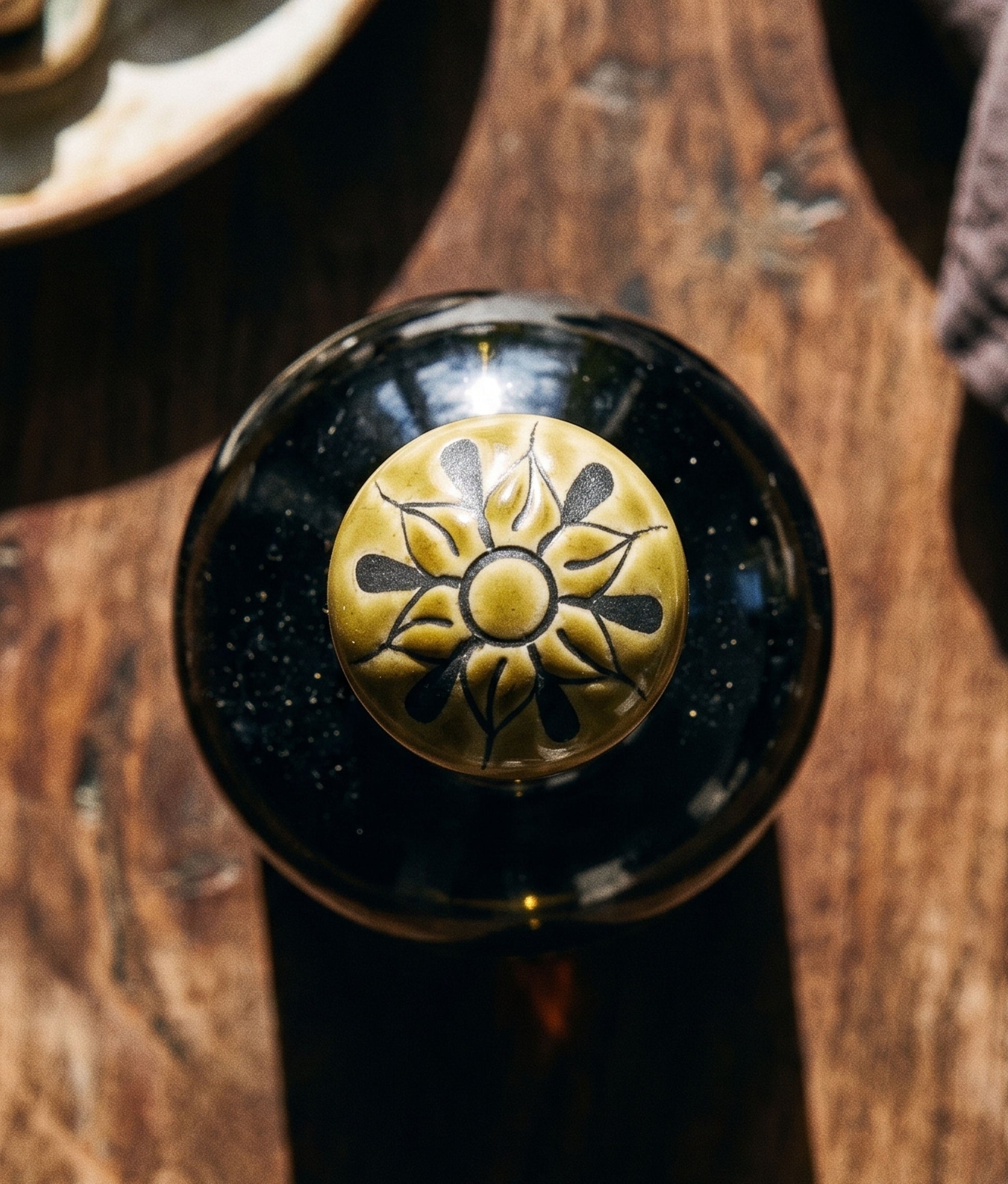 Mustard Charcoal Hand-Painted Stoneware Bottle Stopper