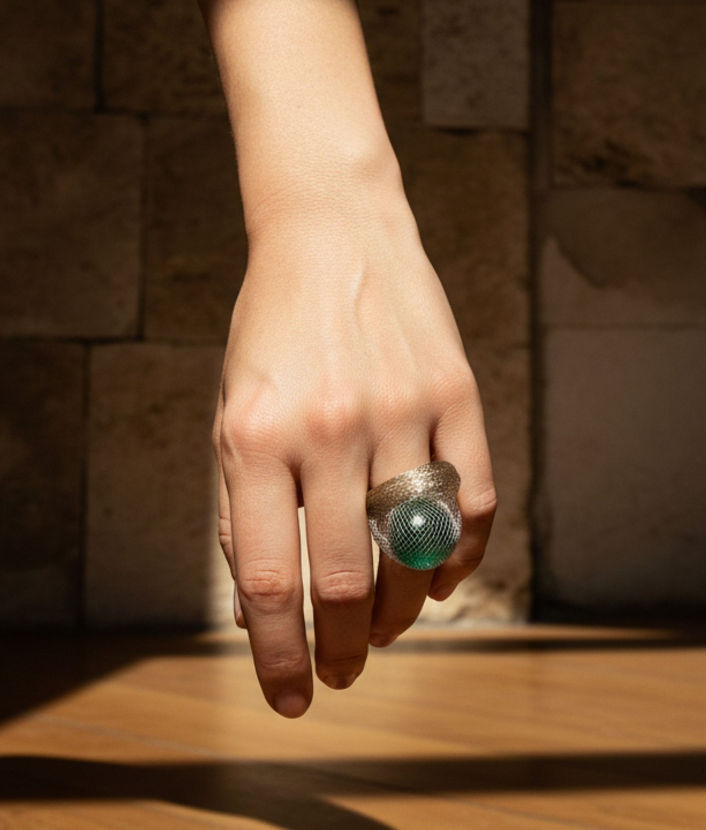 CABOCHON Light Aquamarine White Ring