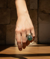 CABOCHON Light Aquamarine White Ring