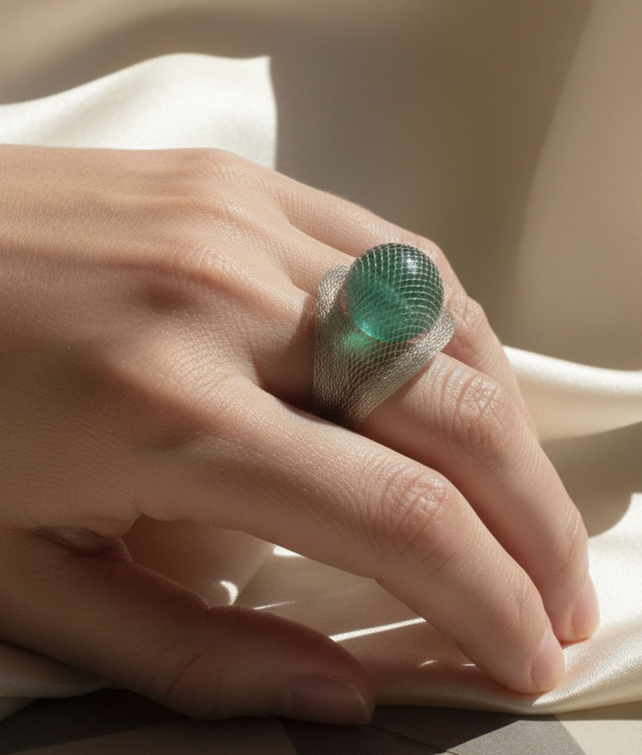 CABOCHON Light Aquamarine White Ring