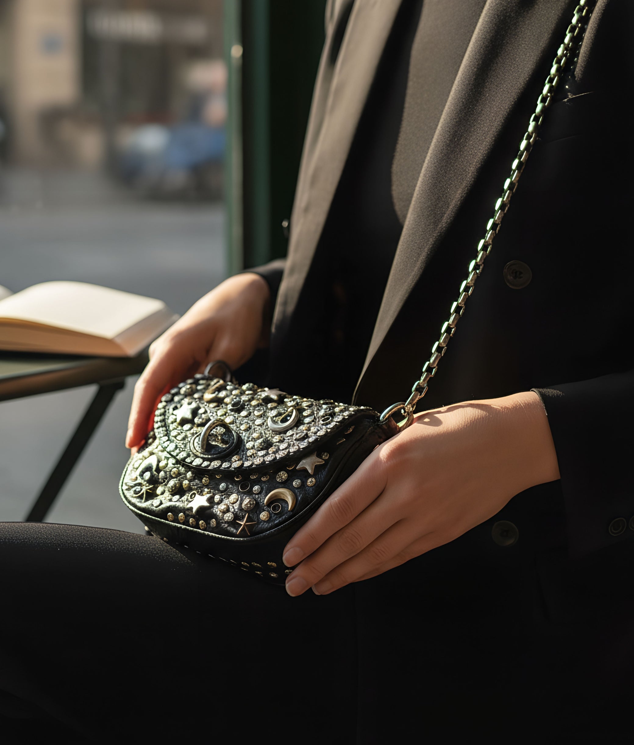 Crossbody Mix Studs Black Bag