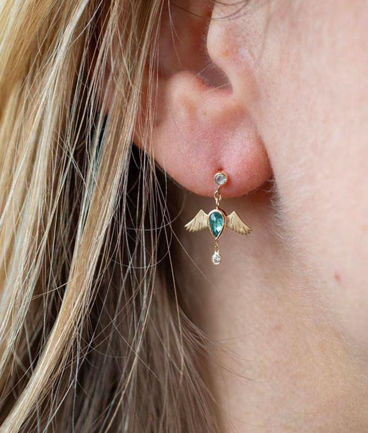 Tourmaline Pear and Diam Bird Single Earring