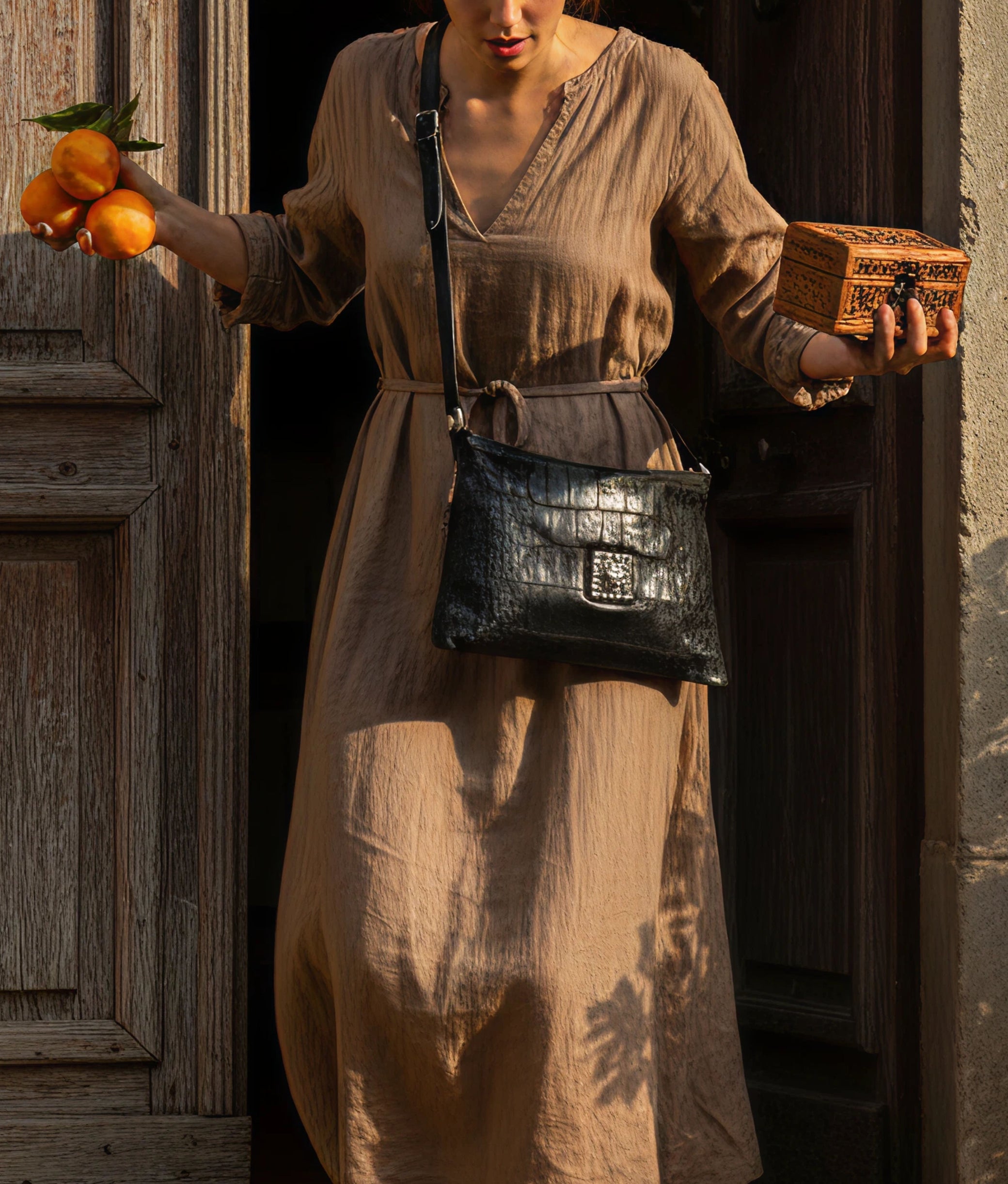 Centaurus Black Crocodile Print Bag