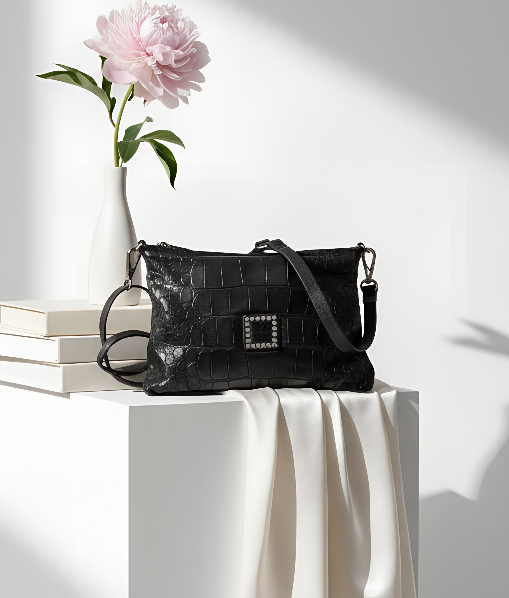 Centaurus Black Crocodile Print Bag