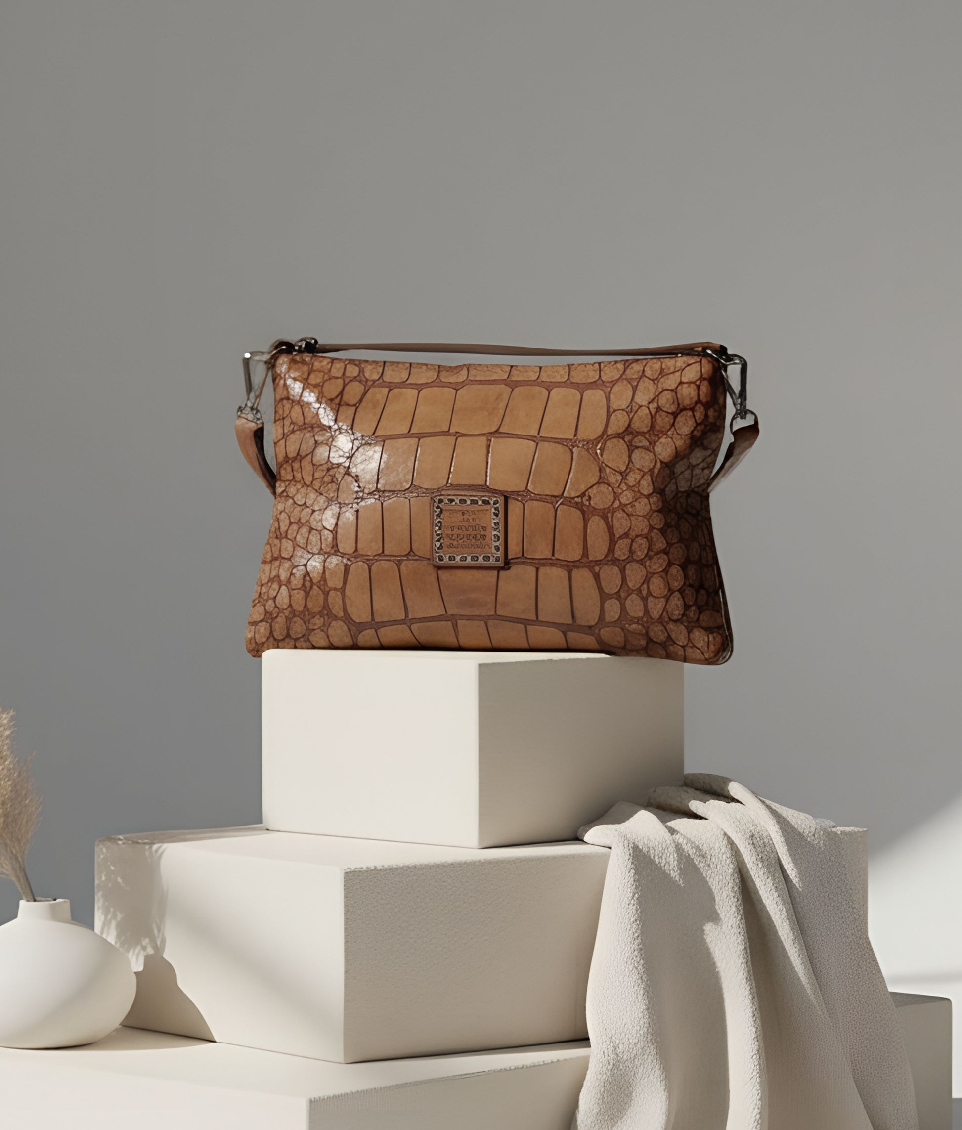 Crocodile Print Bag Centaurus Cognac