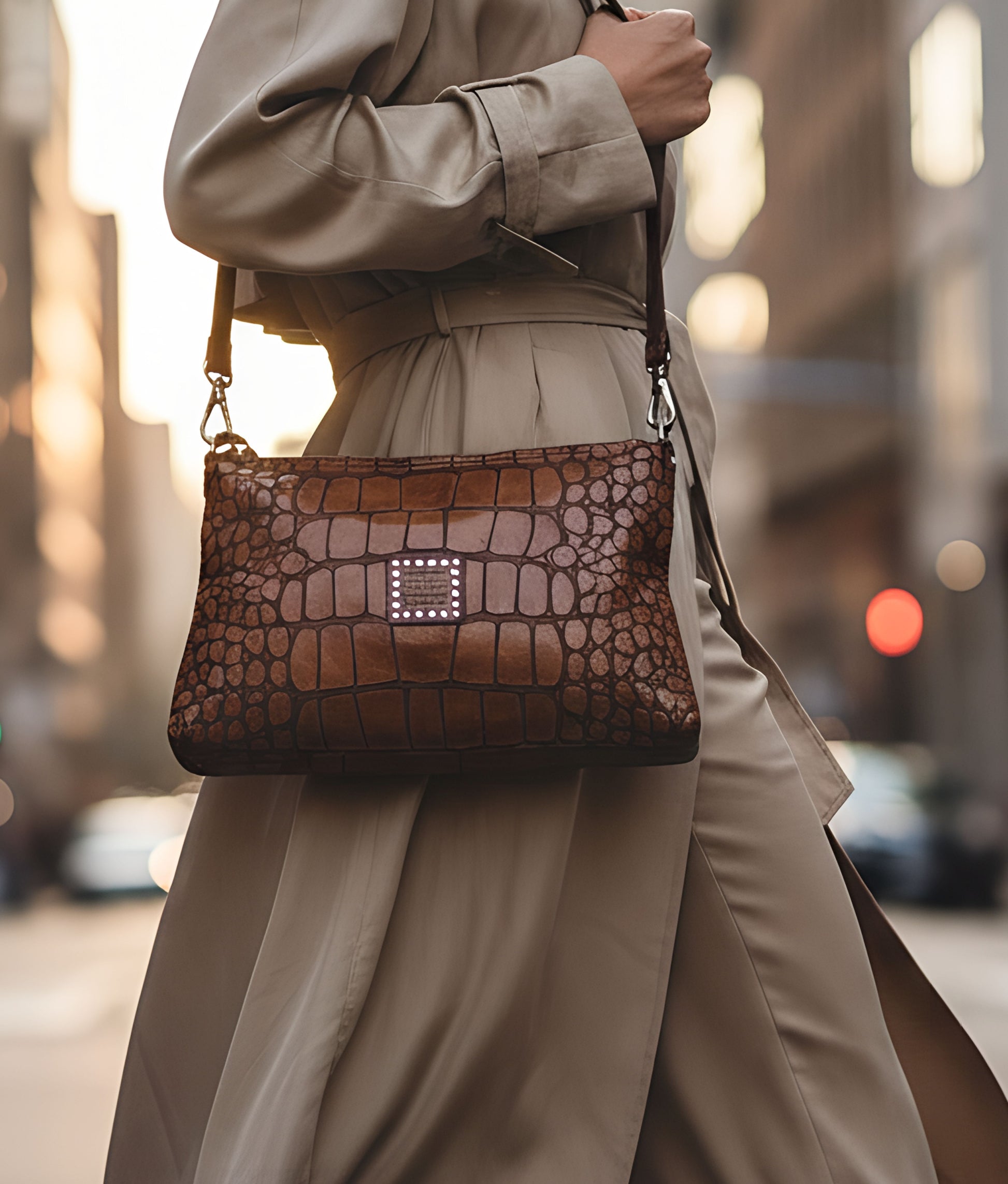 Crocodile Print Bag Centaurus Cognac
