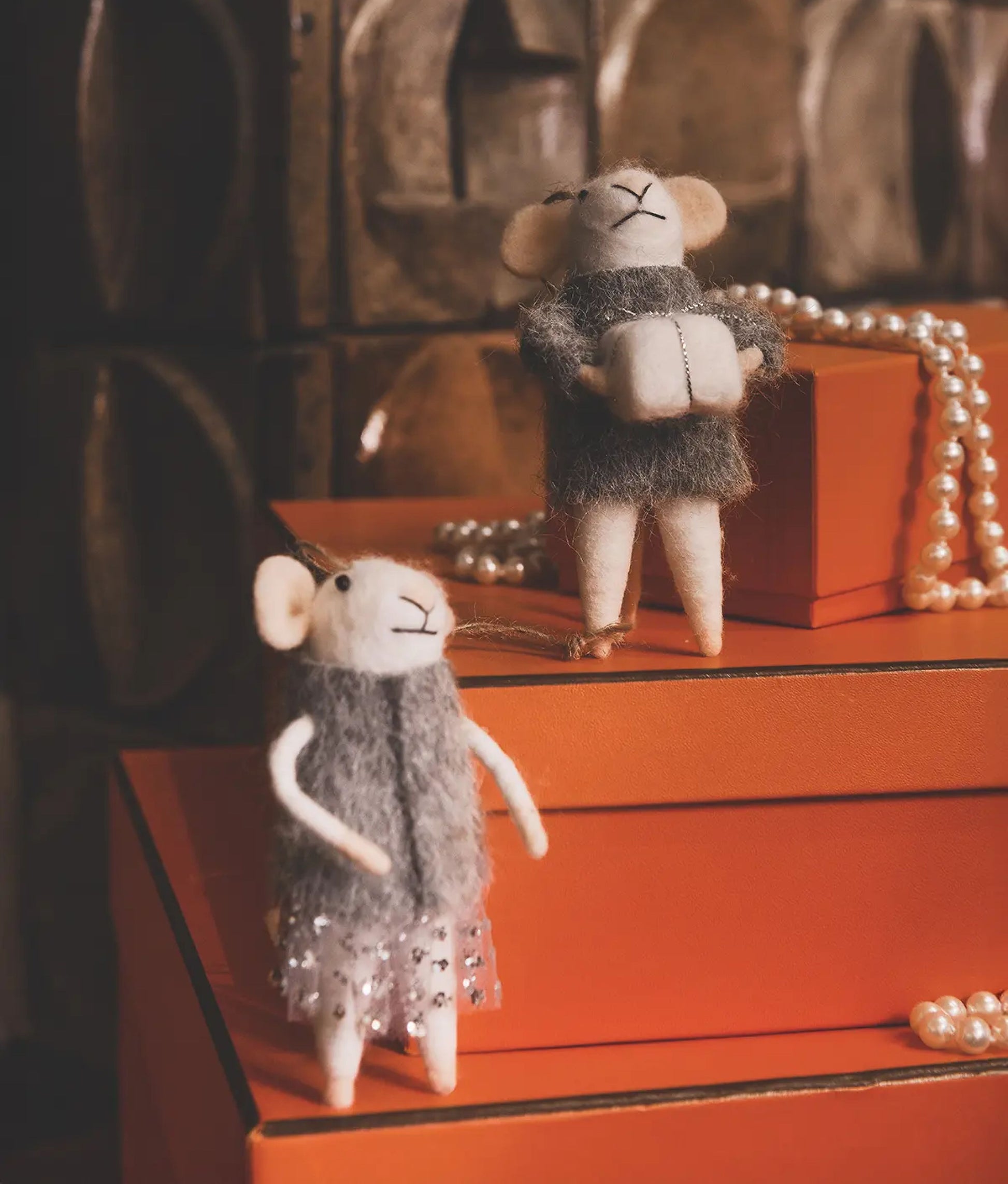 Xmas Mice White Grey Coat Skirt
