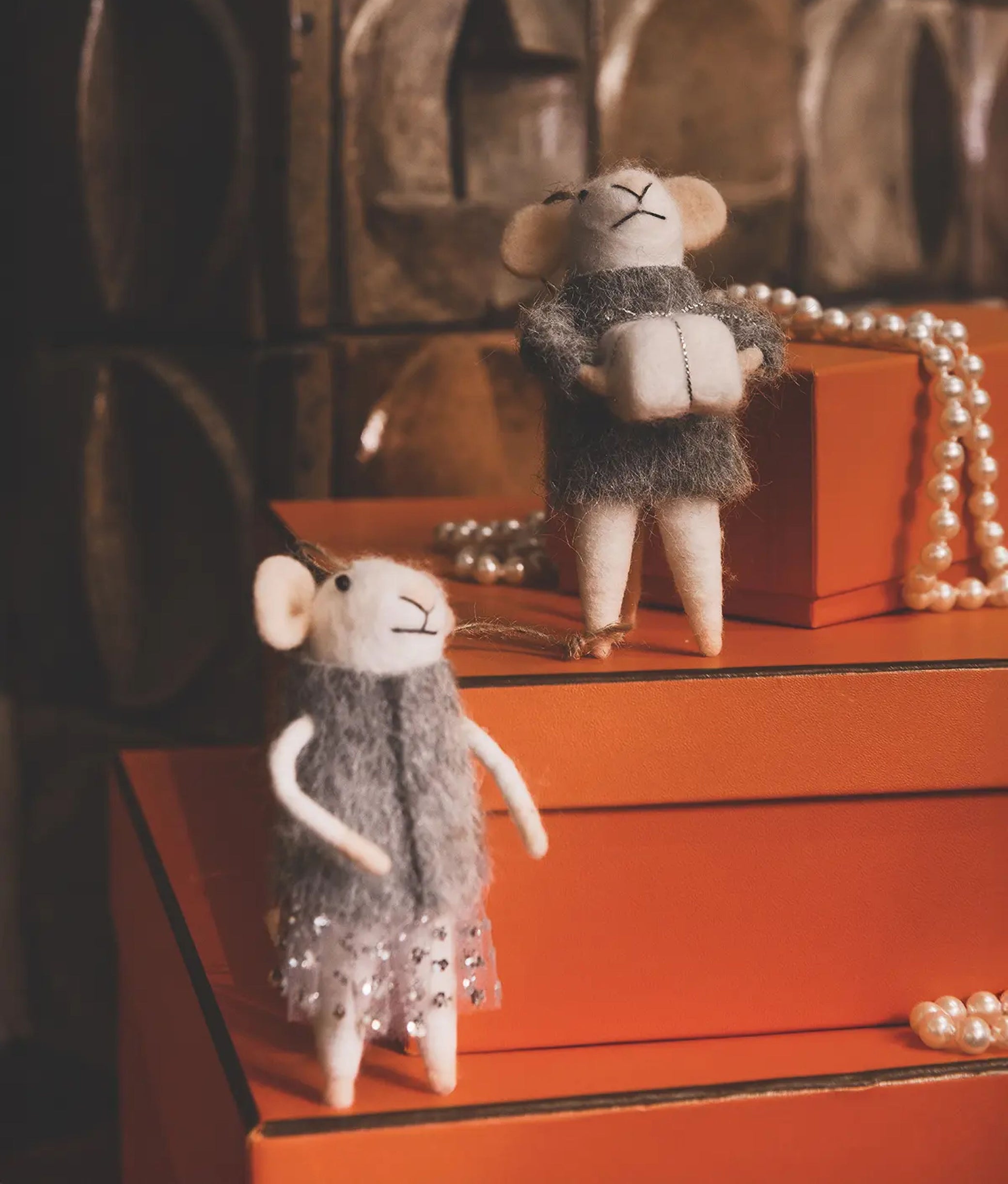 Xmas Mice White Grey Coat Skirt