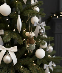 Xmas Mice Beige Green Buttons