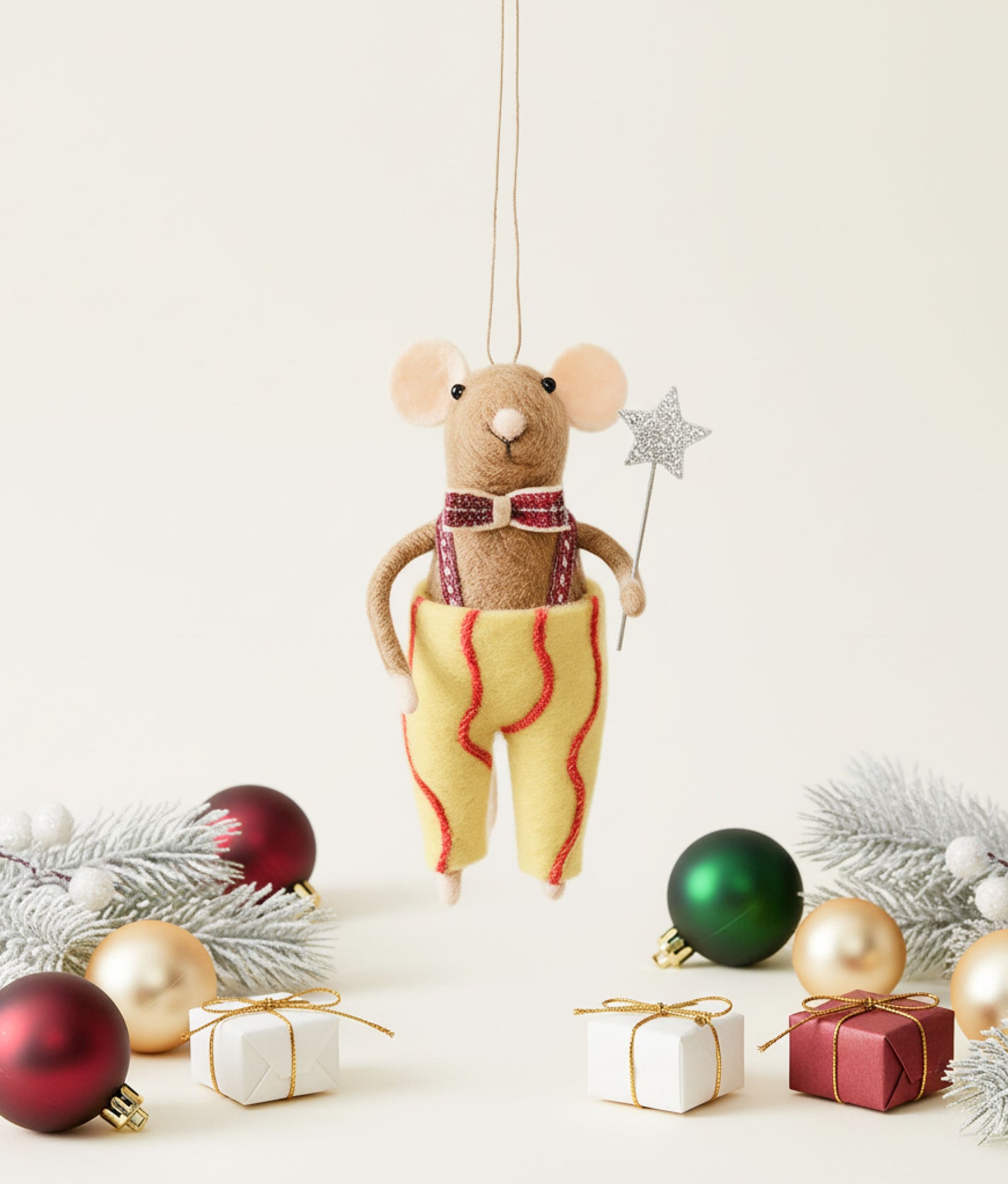 Xmas Mice Beige Bow Wand