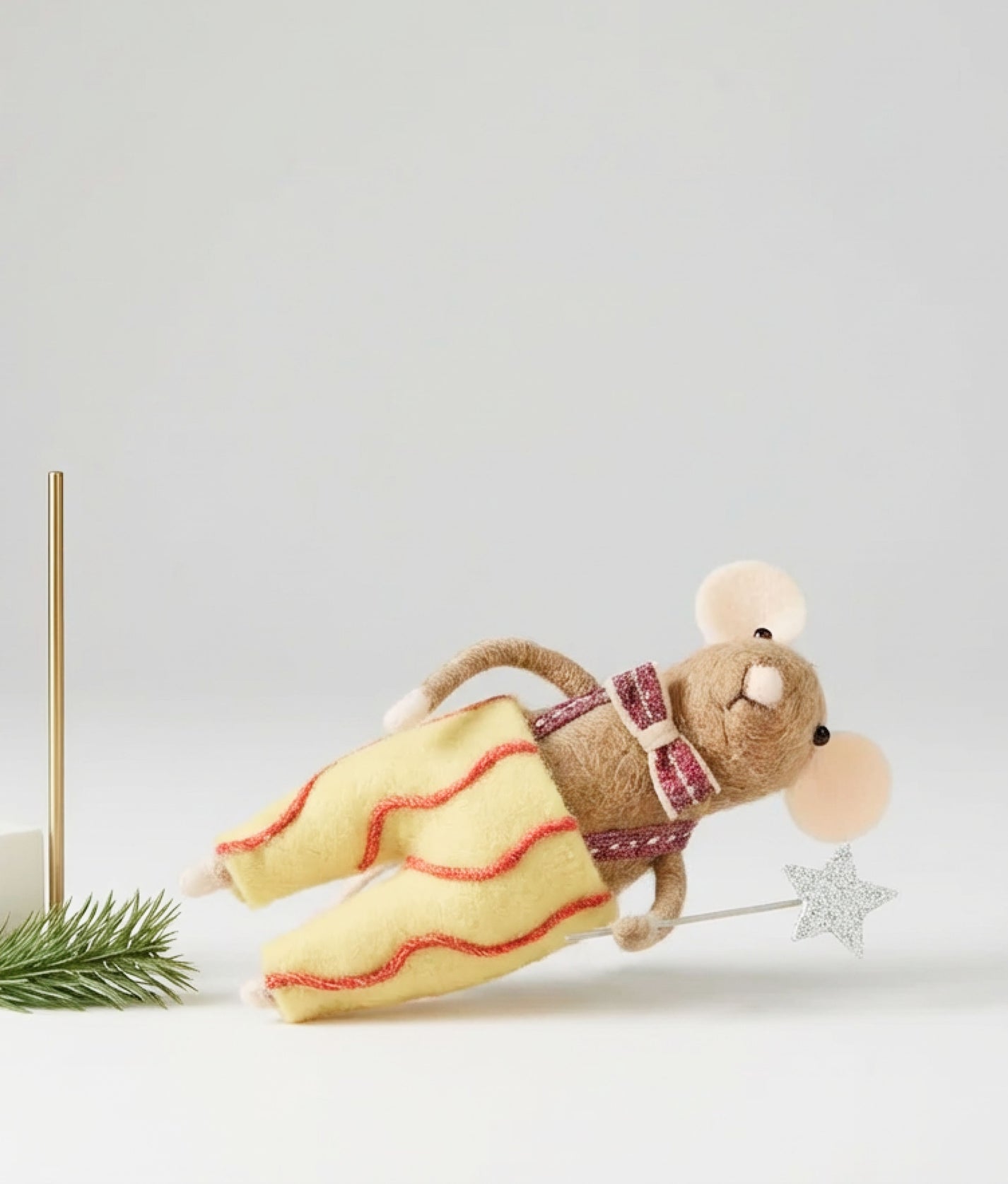 Xmas Mice Beige Bow Wand