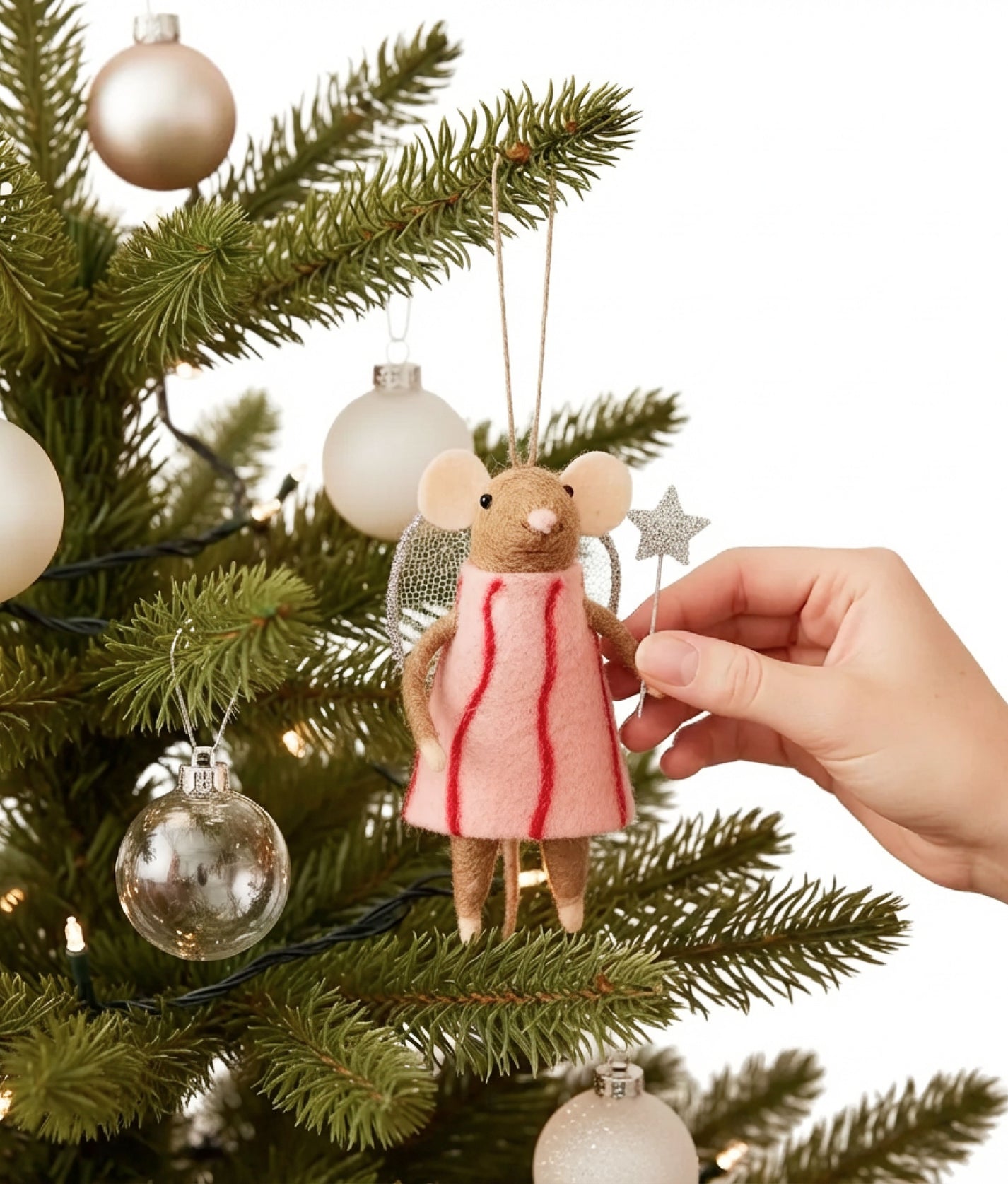 Xmas Mice Beige Pink Dress Wings