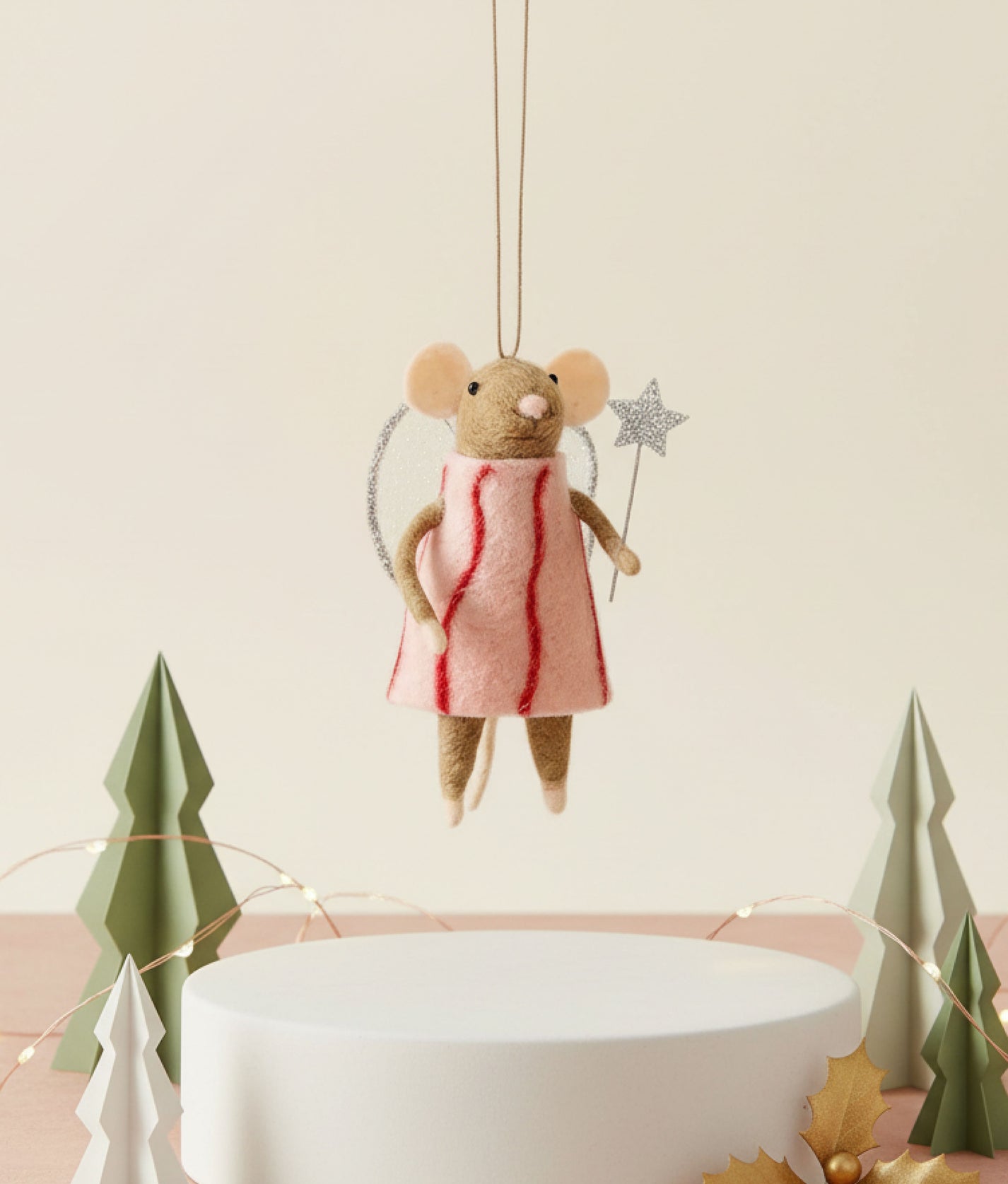 Xmas Mice Beige Pink Dress Wings
