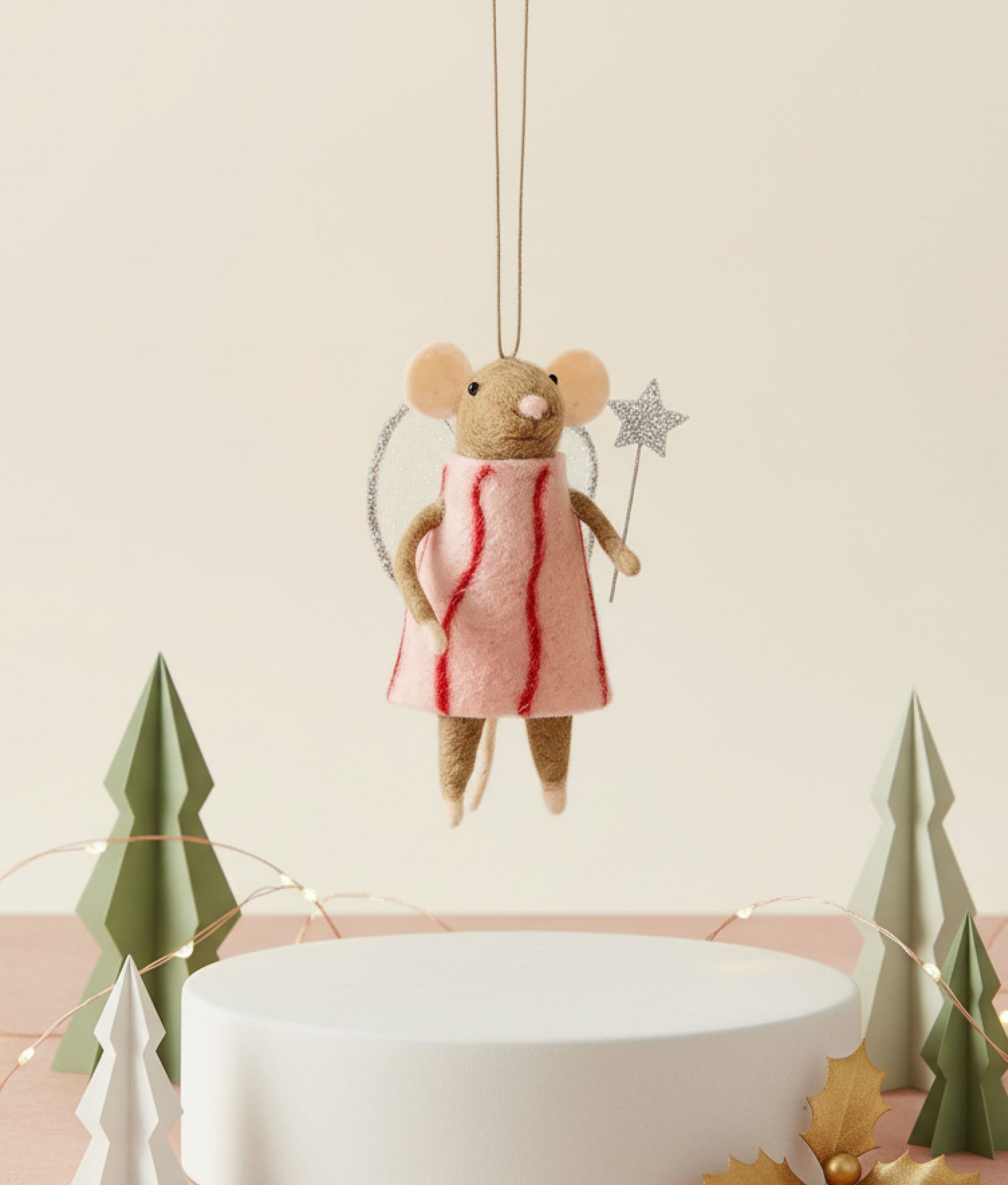 Xmas Mice Beige Pink Dress Wings