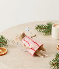 Xmas Mice Beige Pink Dress Wings