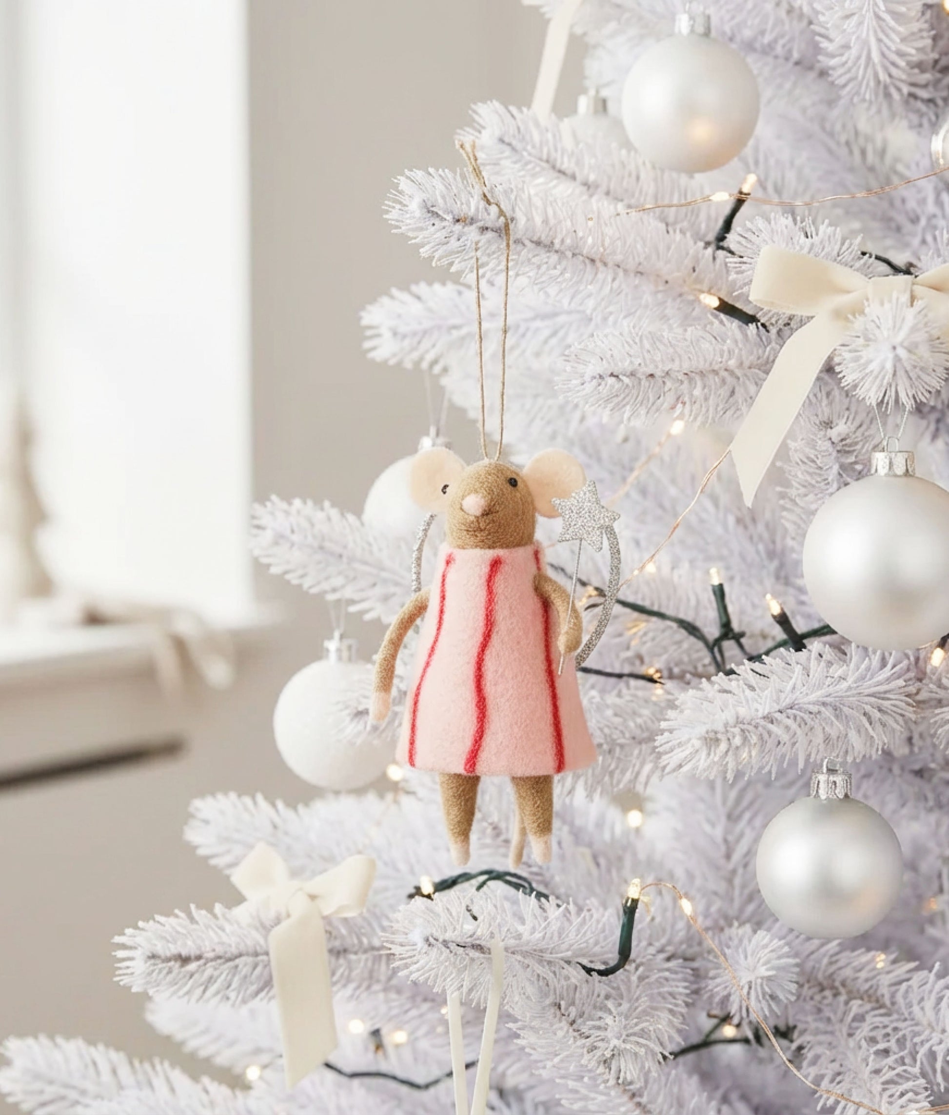 Xmas Mice Beige Pink Dress Wings