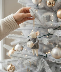 Xmas Mice White Grey Coat Present