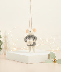 Xmas Mice White Grey Coat Present