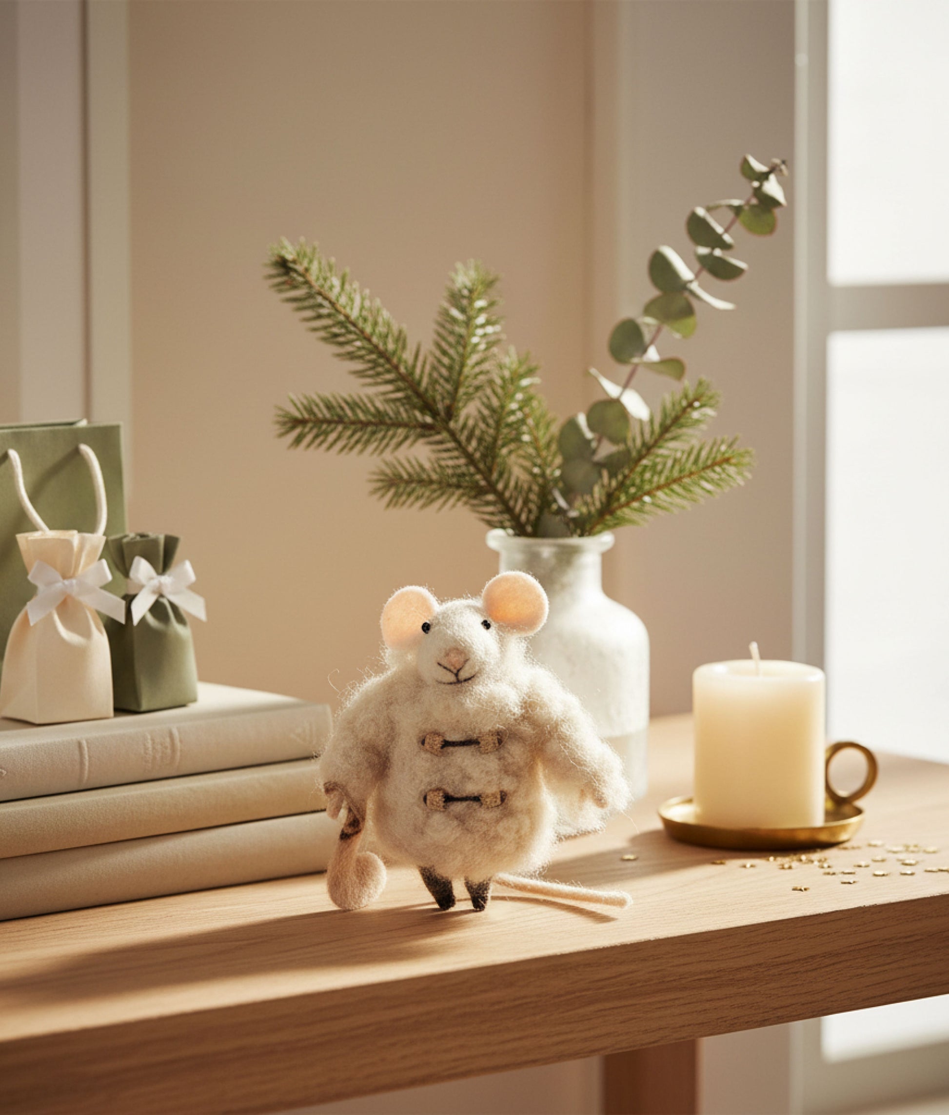 Xmas Mice White Stocking Wool