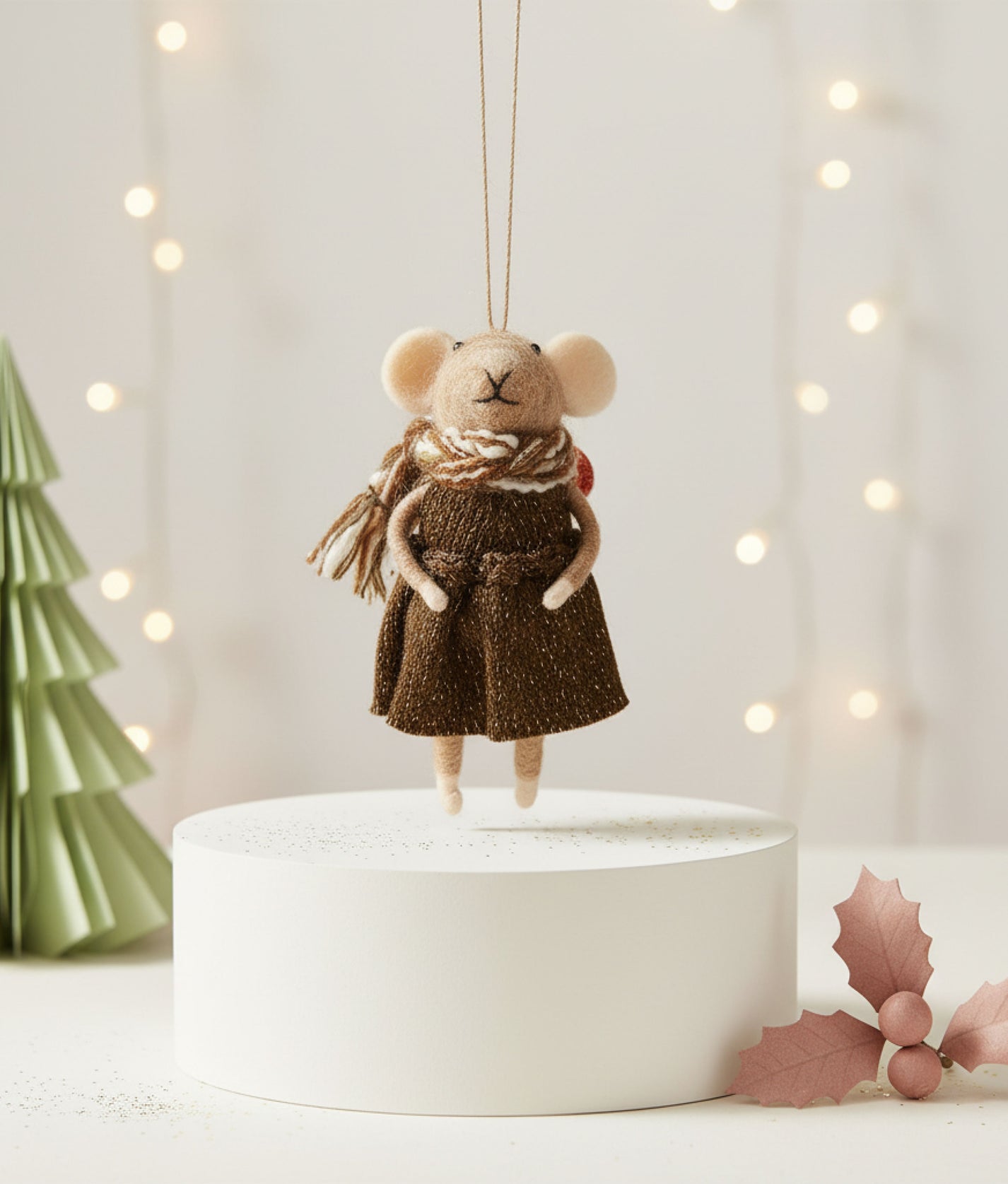 Xmas Mice Beige Scarf Dress