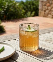 Clear Drinking Glass w/ Grooves