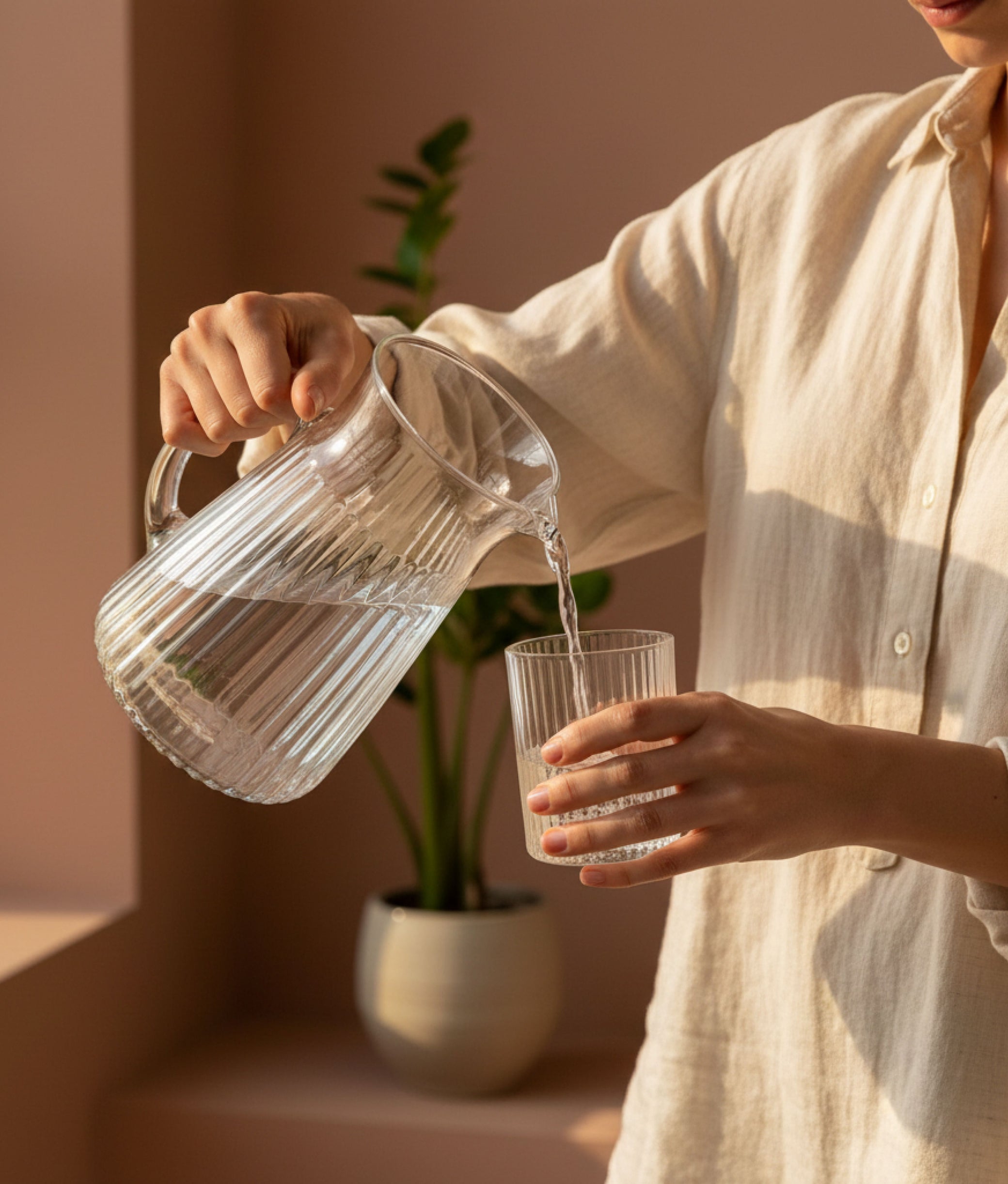 Clear Glass Jug w/ Grooves