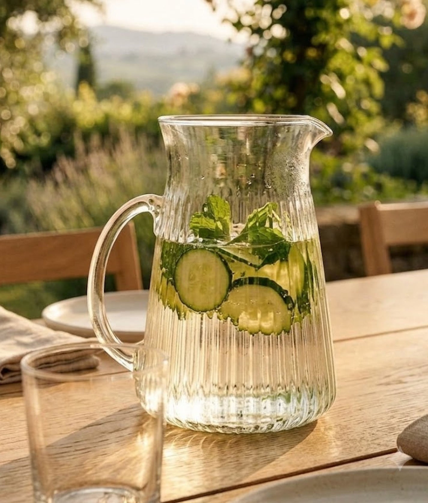 Clear Glass Jug w/ Grooves