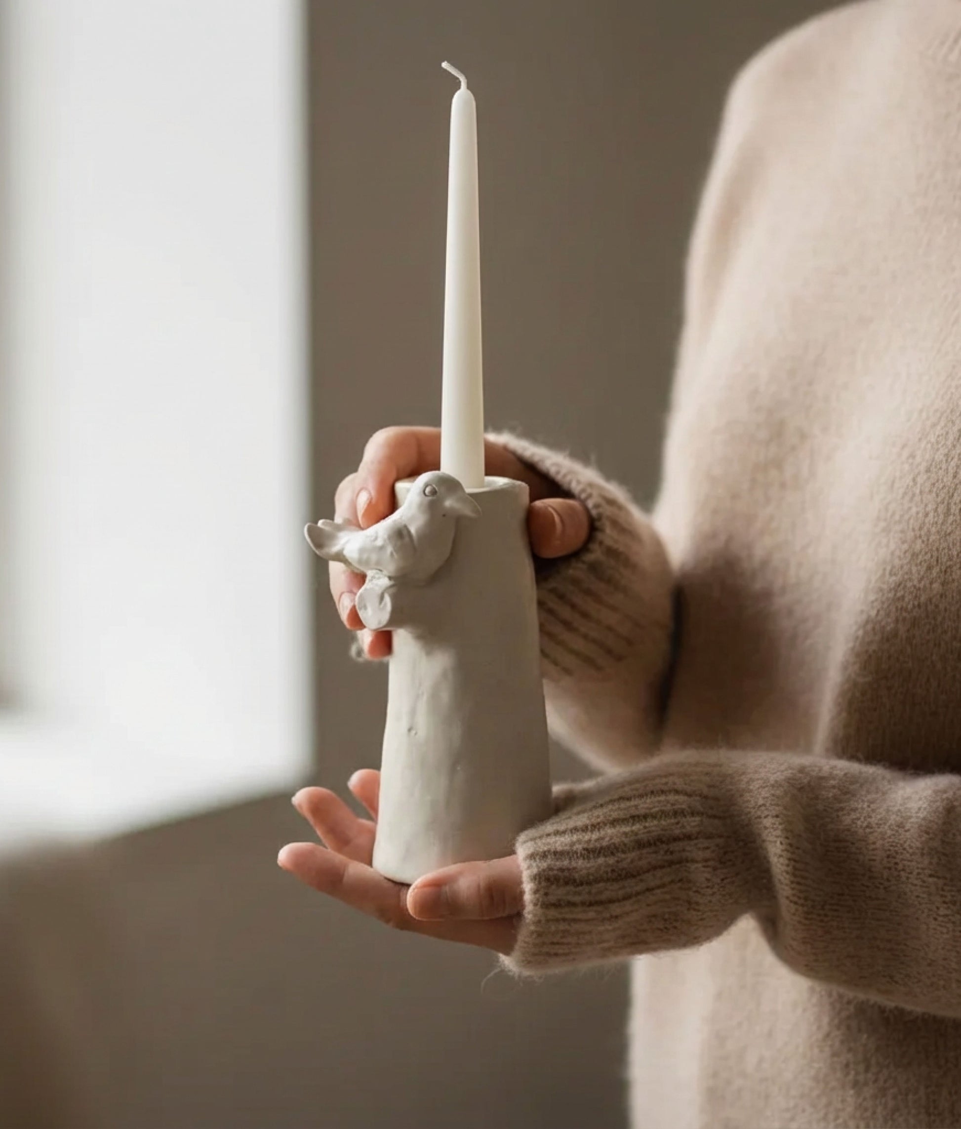 Bela Silva Candle Holder Beige