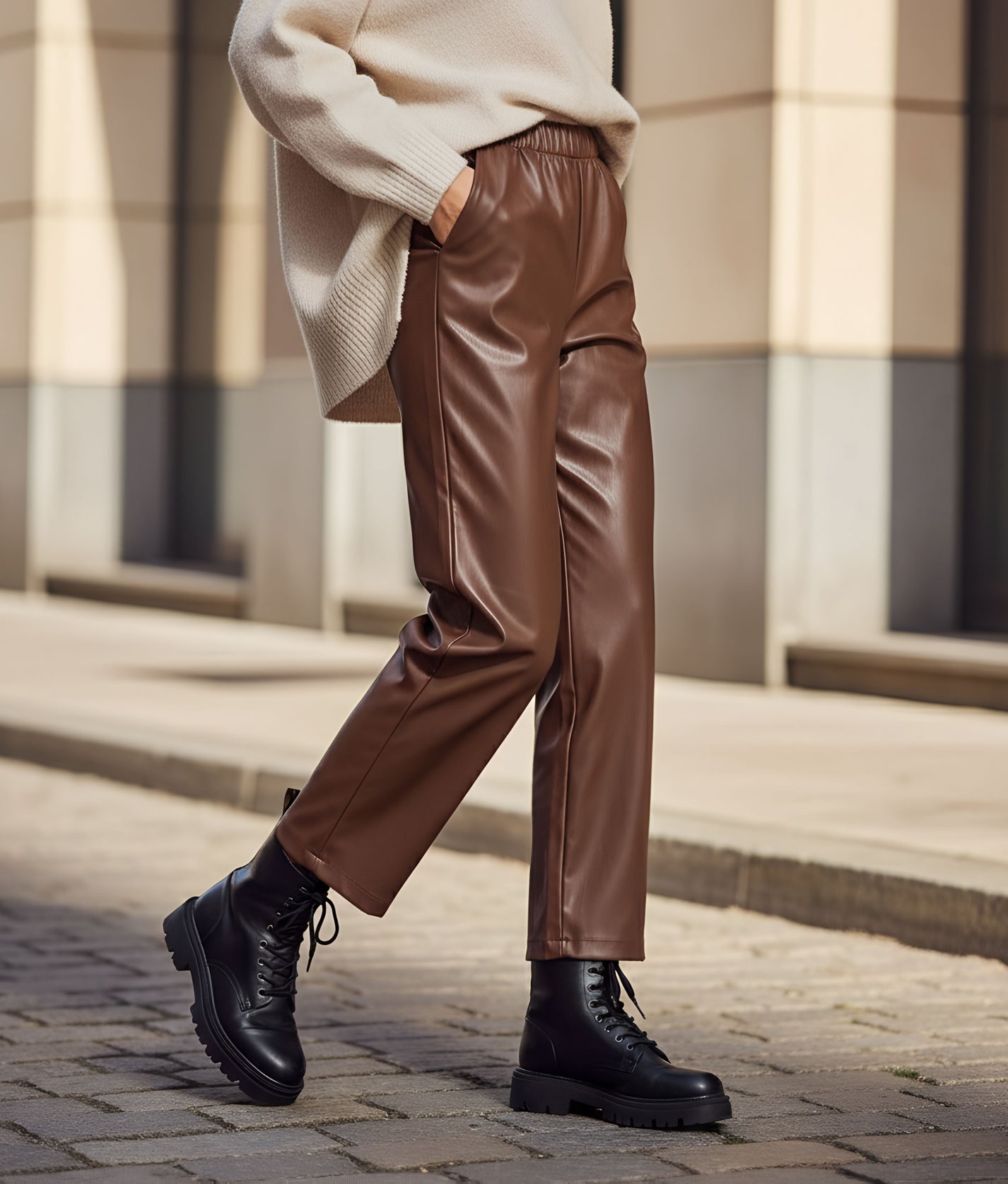 Dark Brown Faux Leather Pants