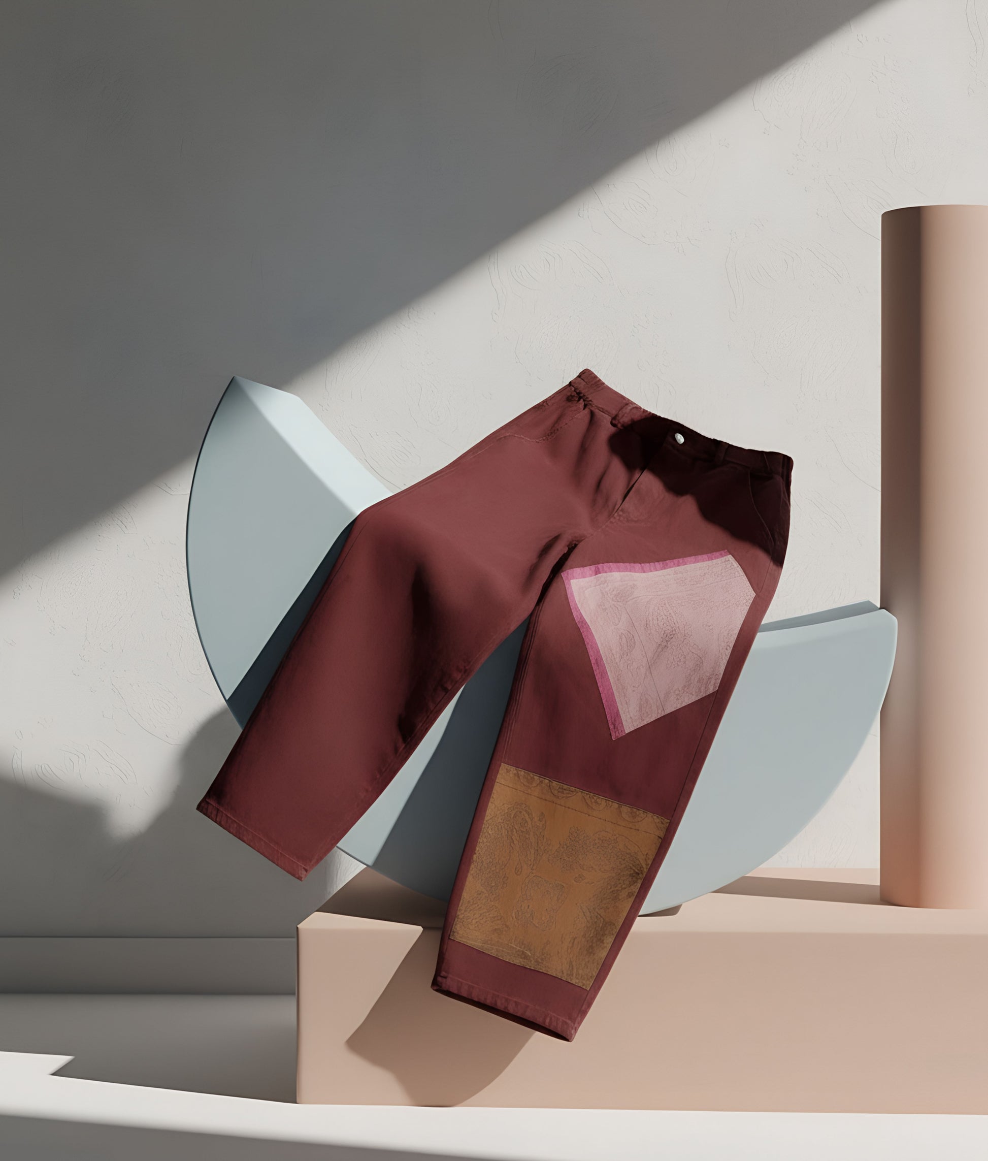 Dark Red Patchwork Pants