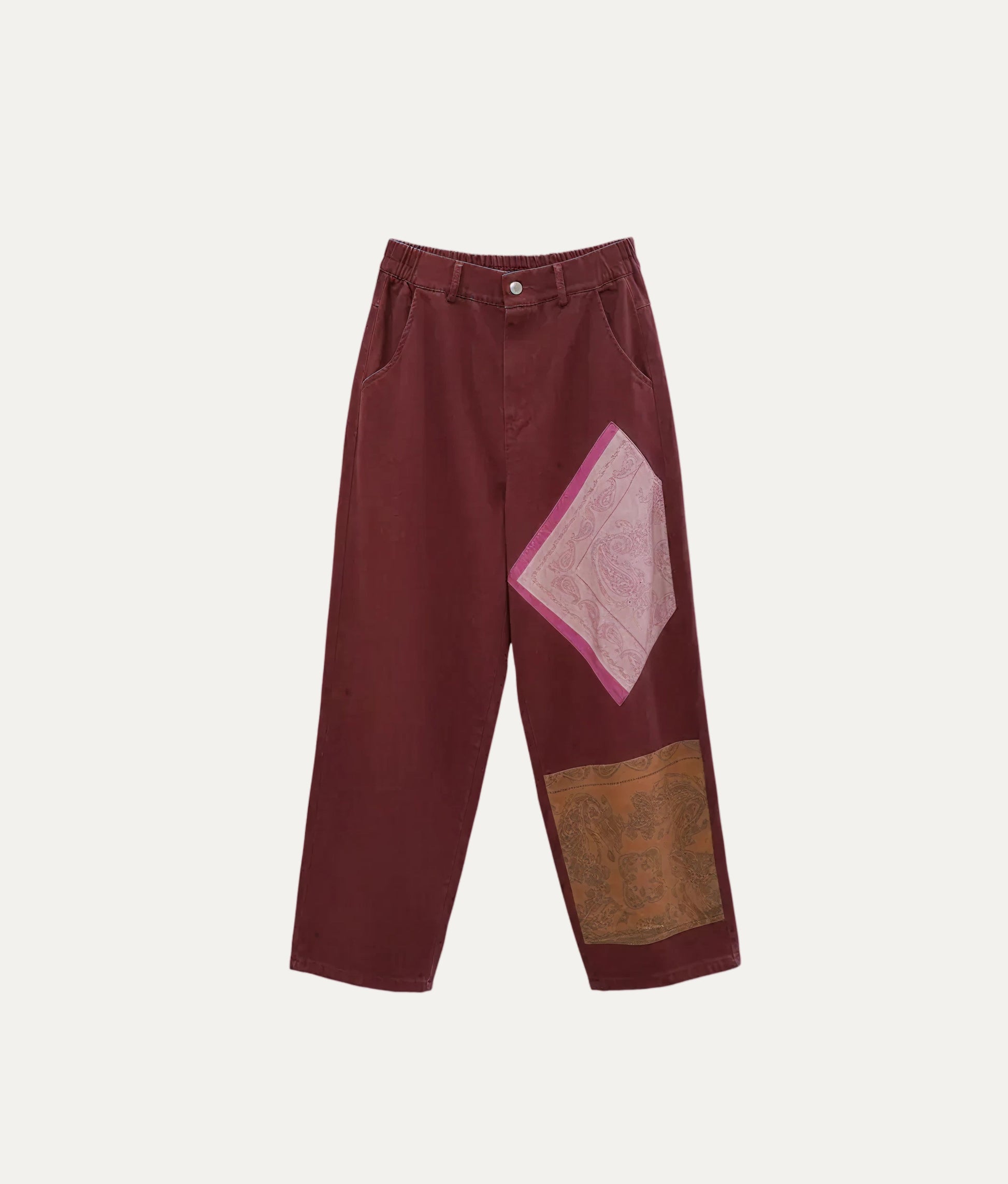 Dark Red Patchwork Pants