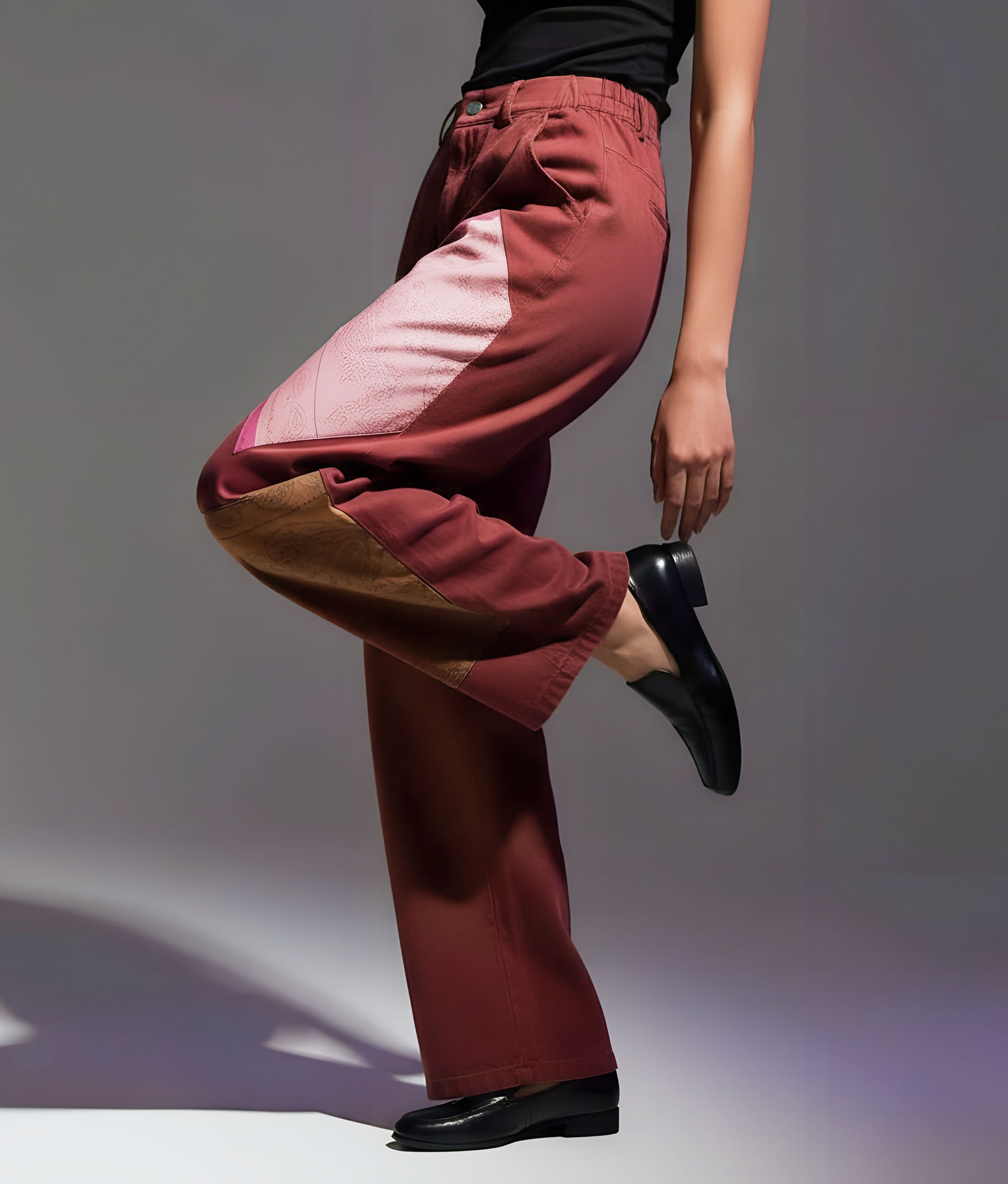 Dark Red Patchwork Pants
