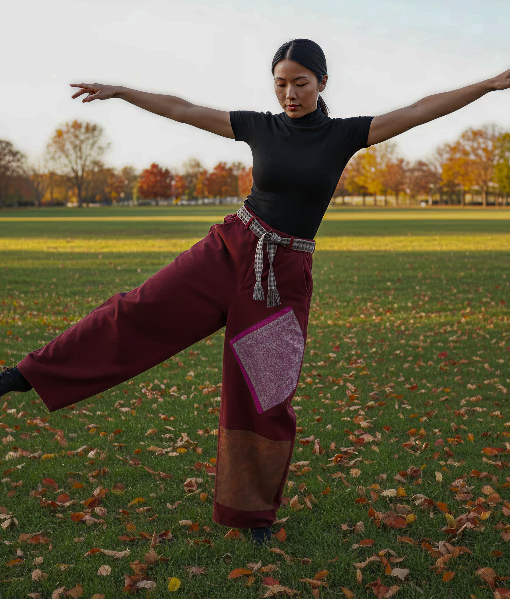 Dark Red Patchwork Pants