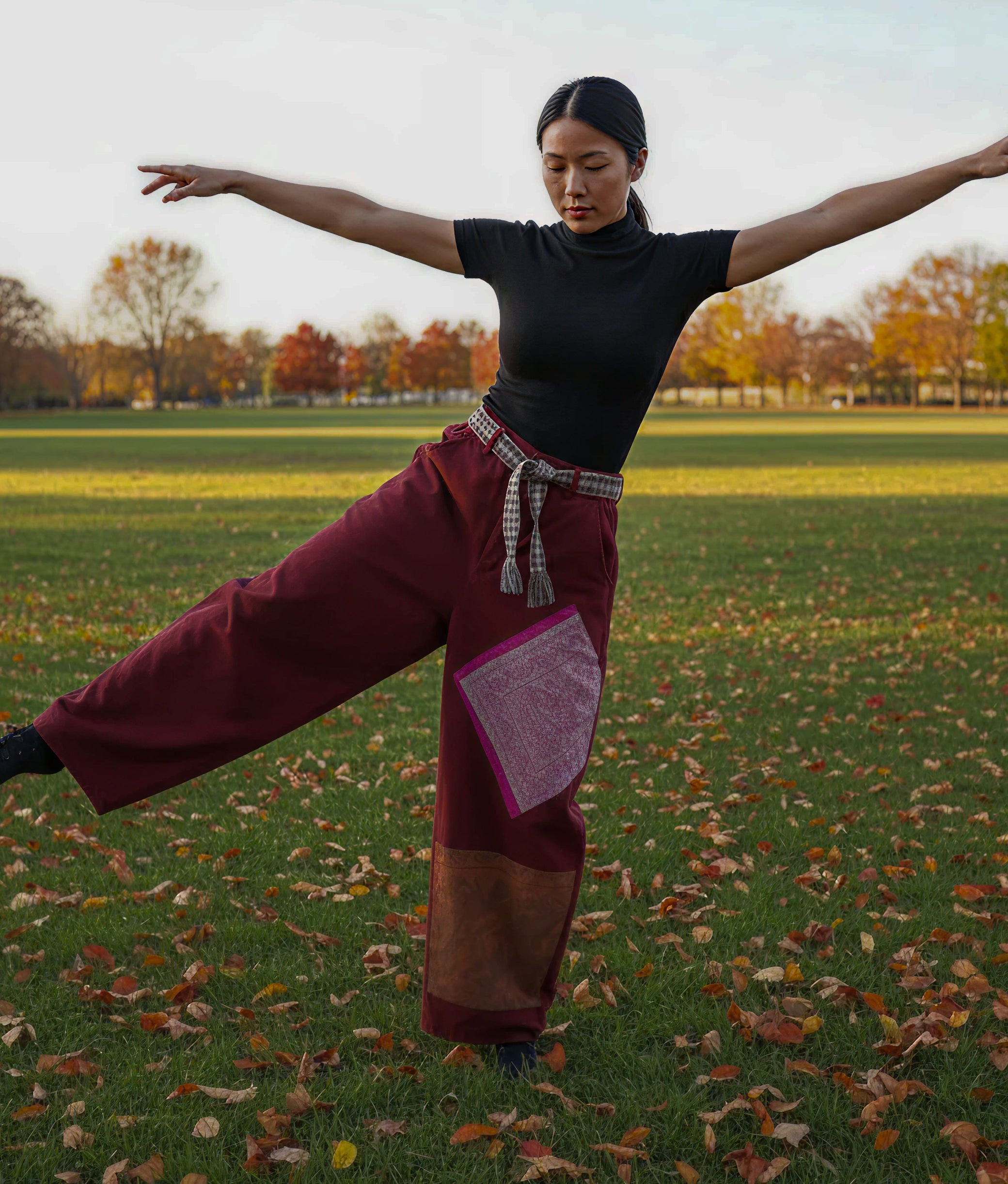 Dark Red Patchwork Pants