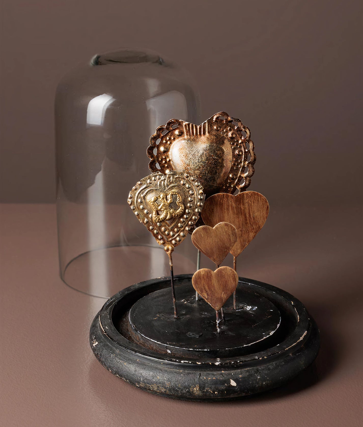 Small Glass Dome w/ Ex-voto Hearts