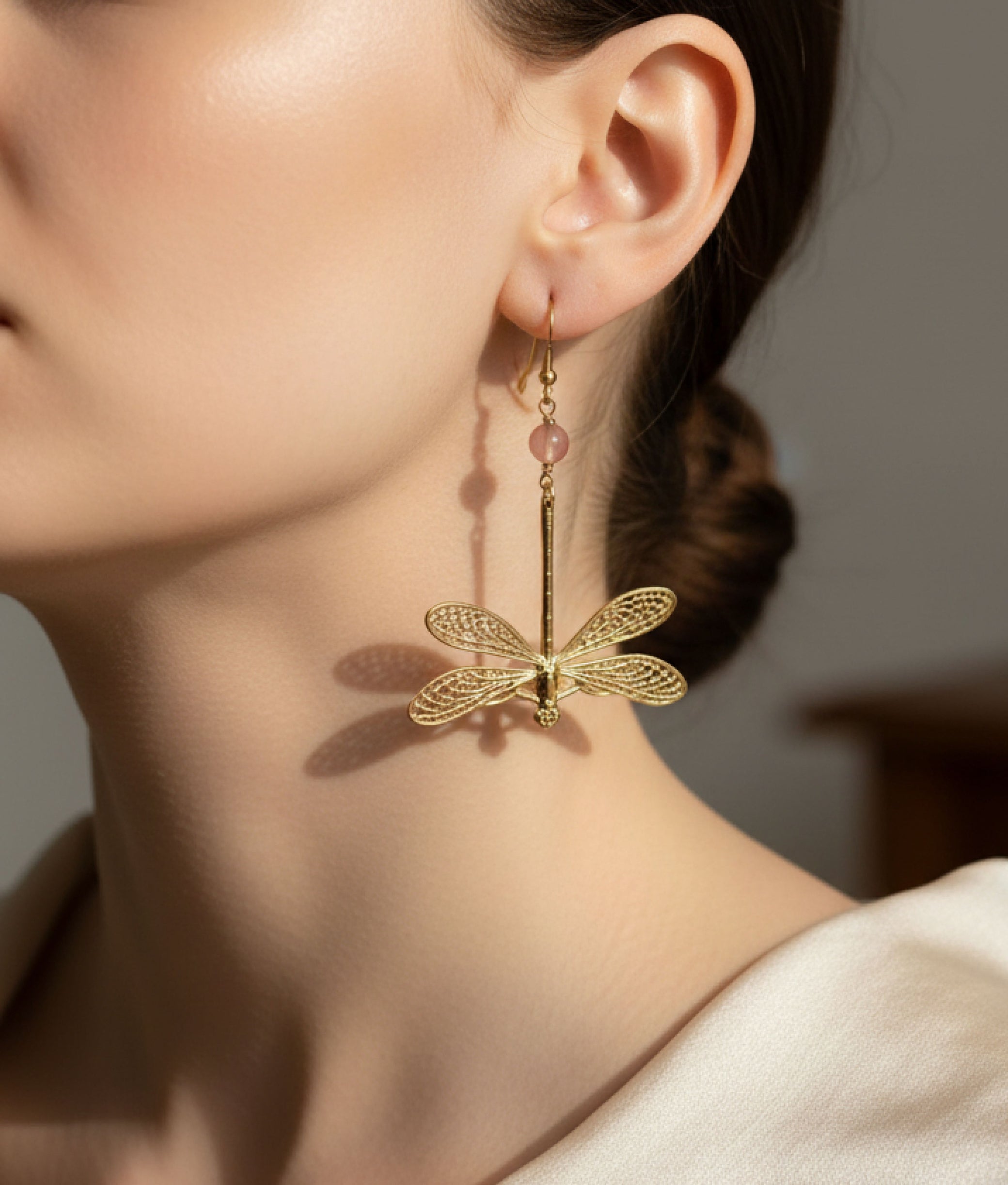 Rose Quartz Dragonfly Earrings