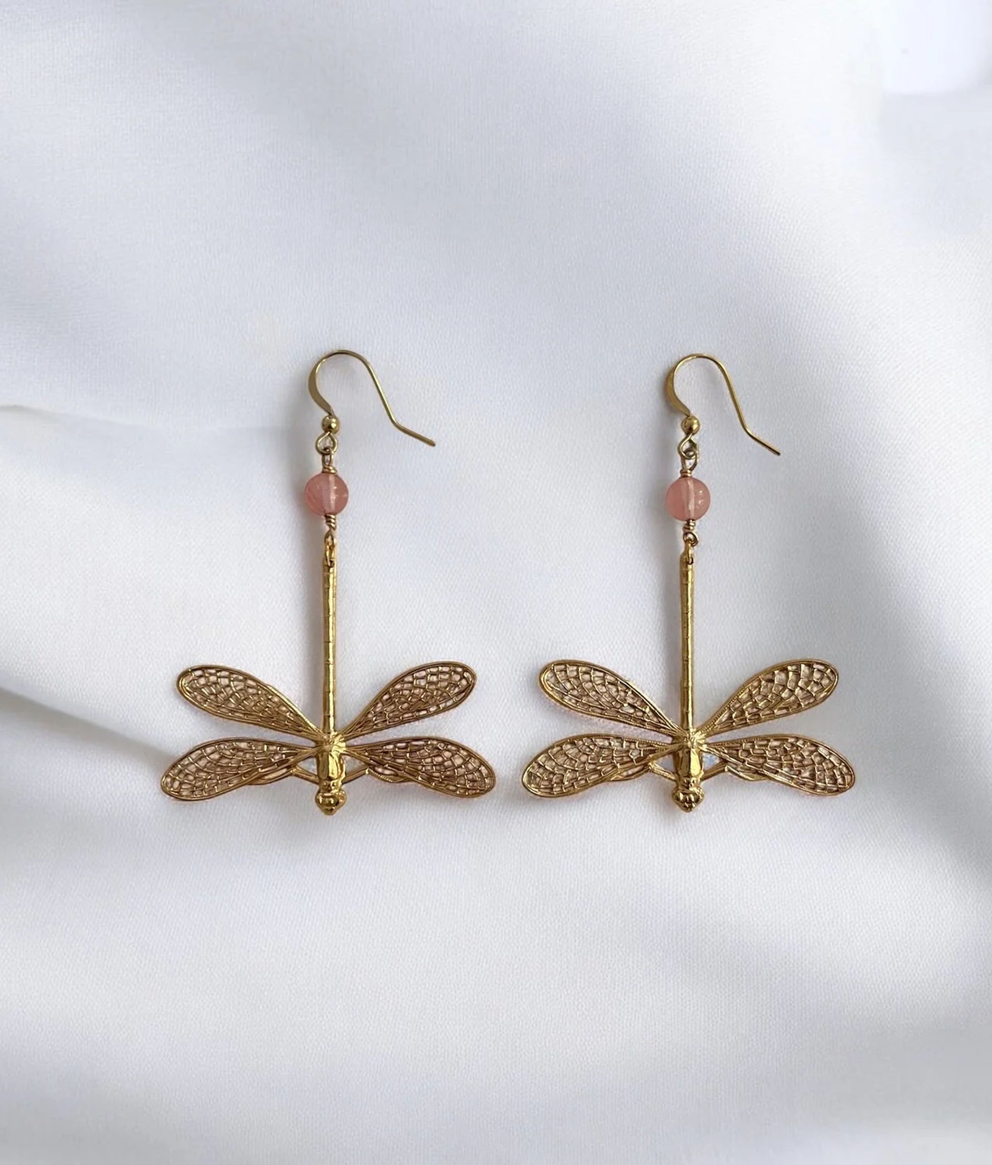 Rose Quartz Dragonfly Earrings