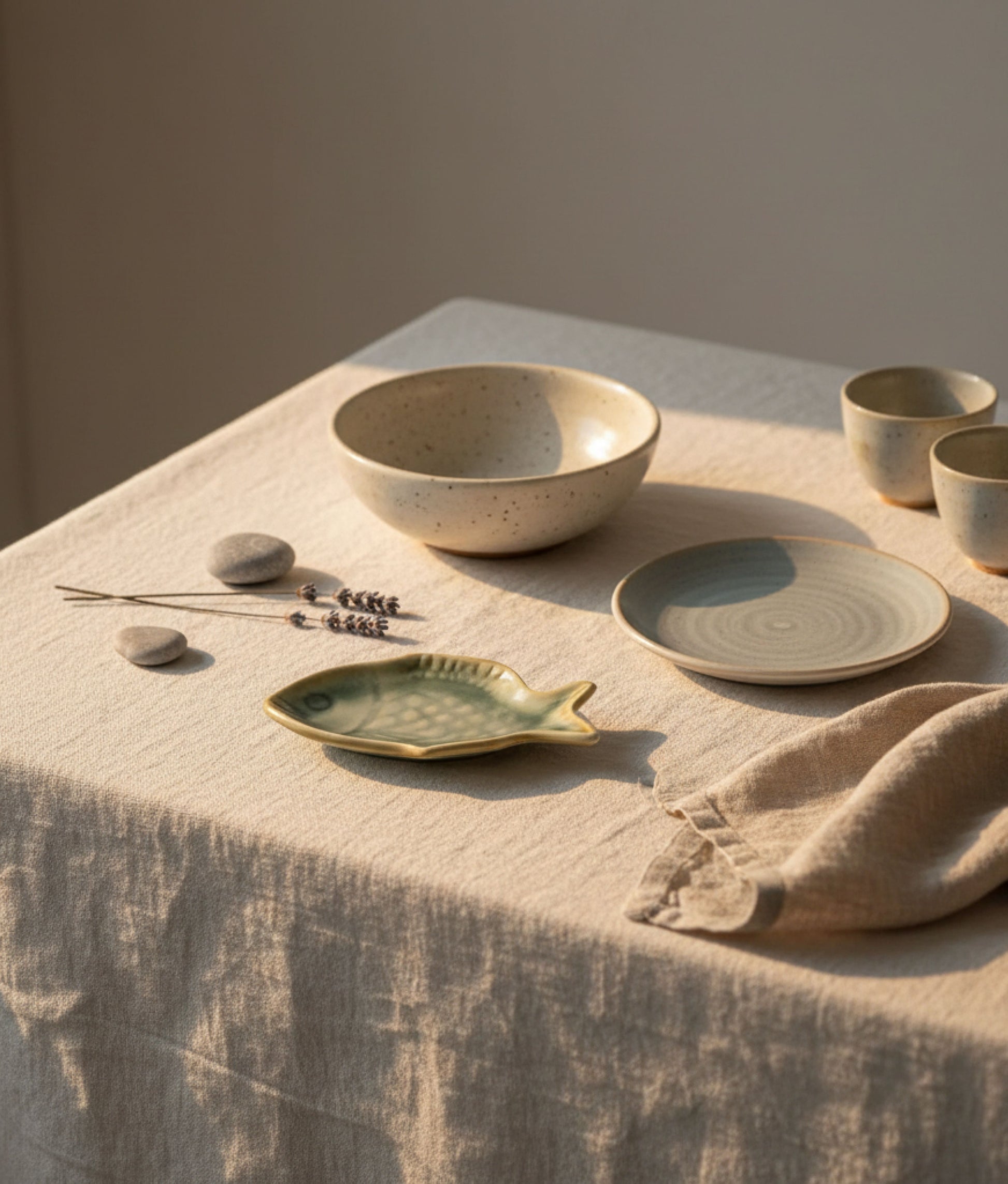 Green Stoneware Fish Tray