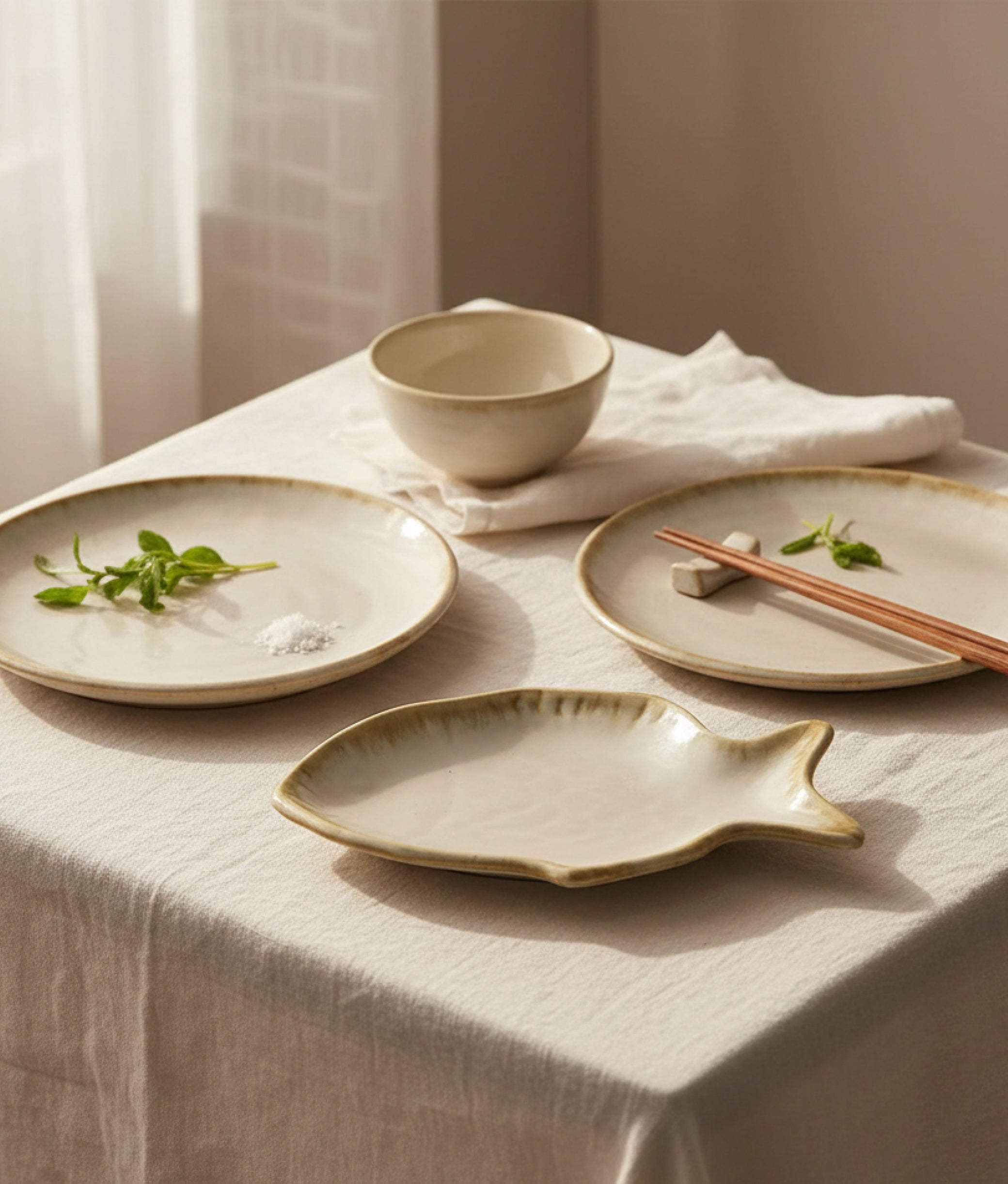 Off White Stoneware Fish Tray